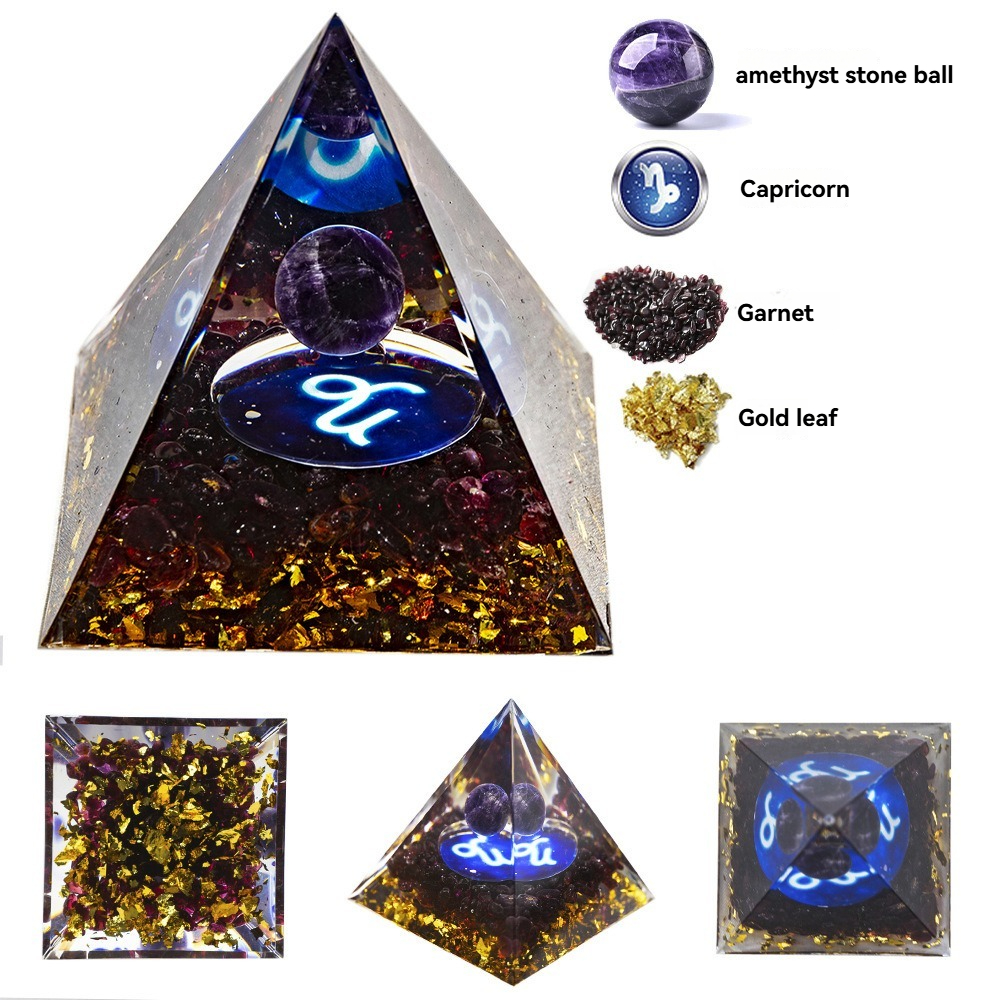 天然水晶球十二星座滴胶金字塔摆件水晶碎石