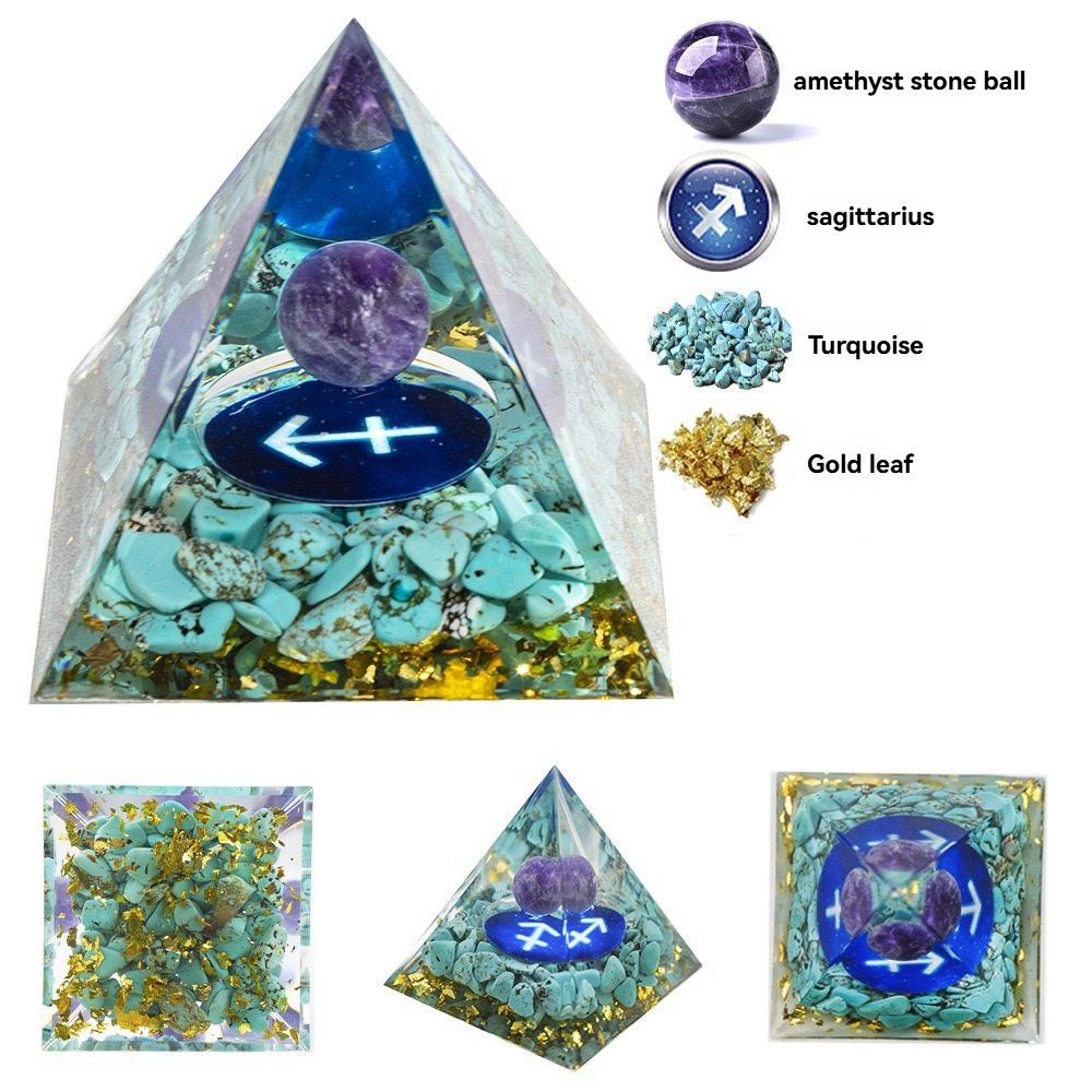 天然水晶球十二星座滴胶金字塔摆件水晶碎石