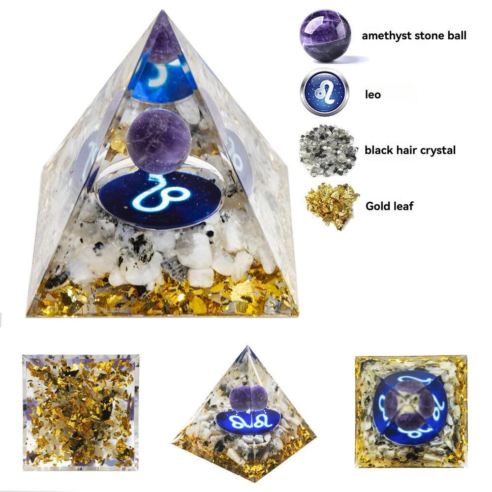 天然水晶球十二星座滴胶金字塔摆件水晶碎石