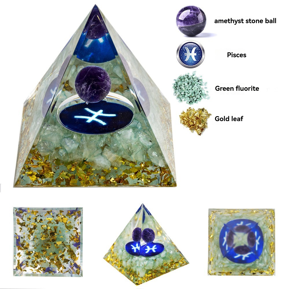 天然水晶球十二星座滴胶金字塔摆件水晶碎石