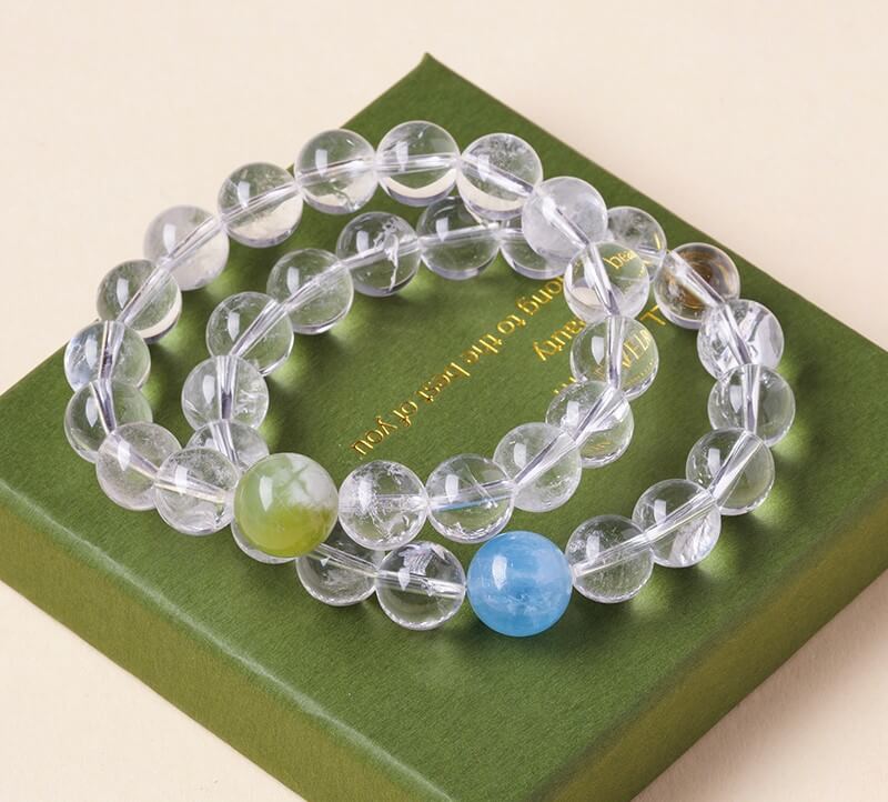 Five Elements Crystal Bracelet – Clear Quartz, Citrine, Aquamarine, Rutilated Quartz, Red Agate & Enameled Jade