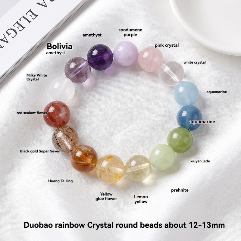 Multi‑Gem Crystal Bracelet – Citrine · Clear Quartz · Amethyst · Rose Quartz · Aquamarine · Prehnite · Red Flower Quartz · Yellow Flower Quartz