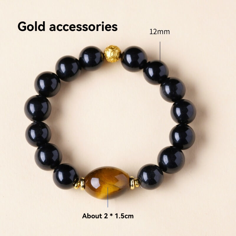 Tiger‘s Eye Barrel Choker & Obsidian Bracelet Set