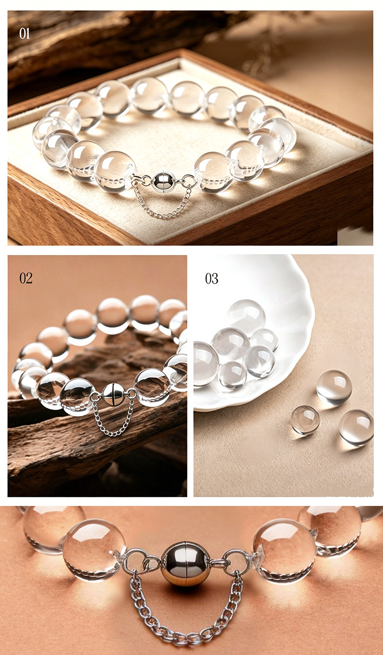 Natural Clear Quartz Bubble Bead Bracelet