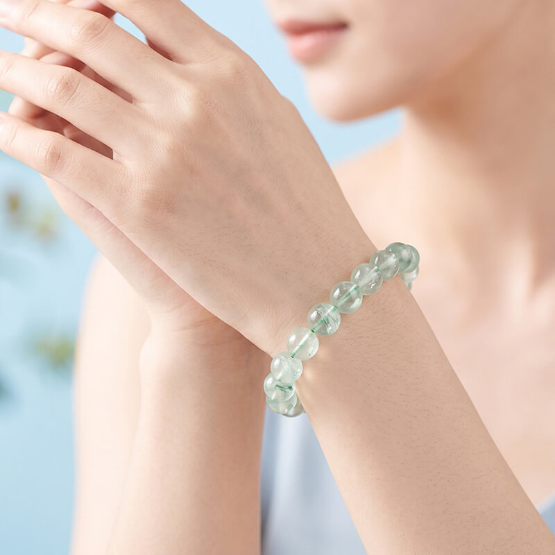 Natural Prehnite Round Bead Bracelet