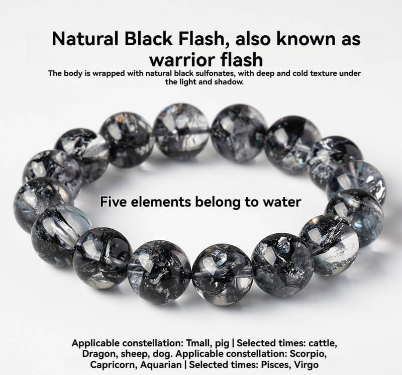 Natural Black Herkimer Diamond Round Bead Bracelet