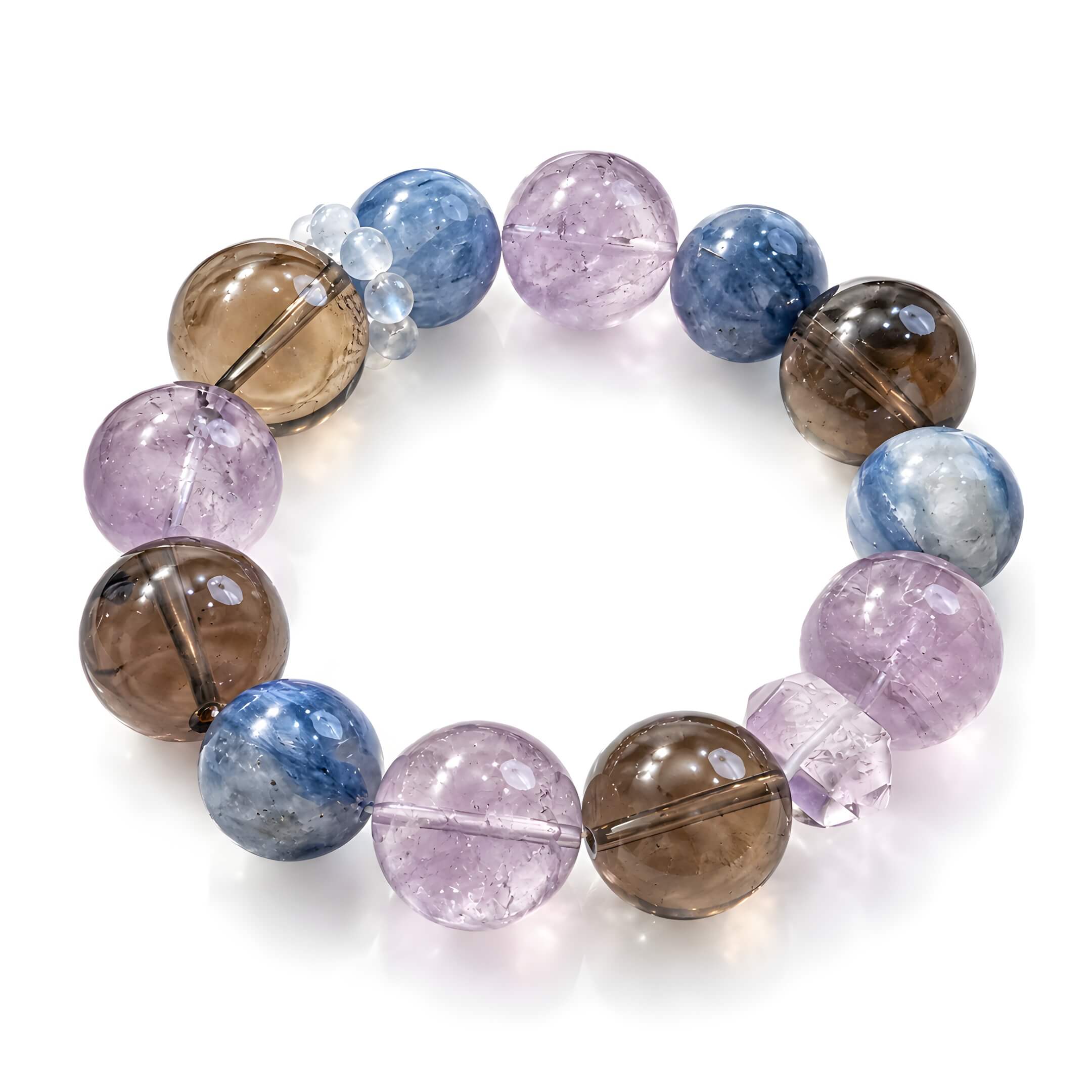 Natural Kyanite, Smoky Quartz & Bolivian Amethyst Bracelet (Approx. 14–18mm Beads)