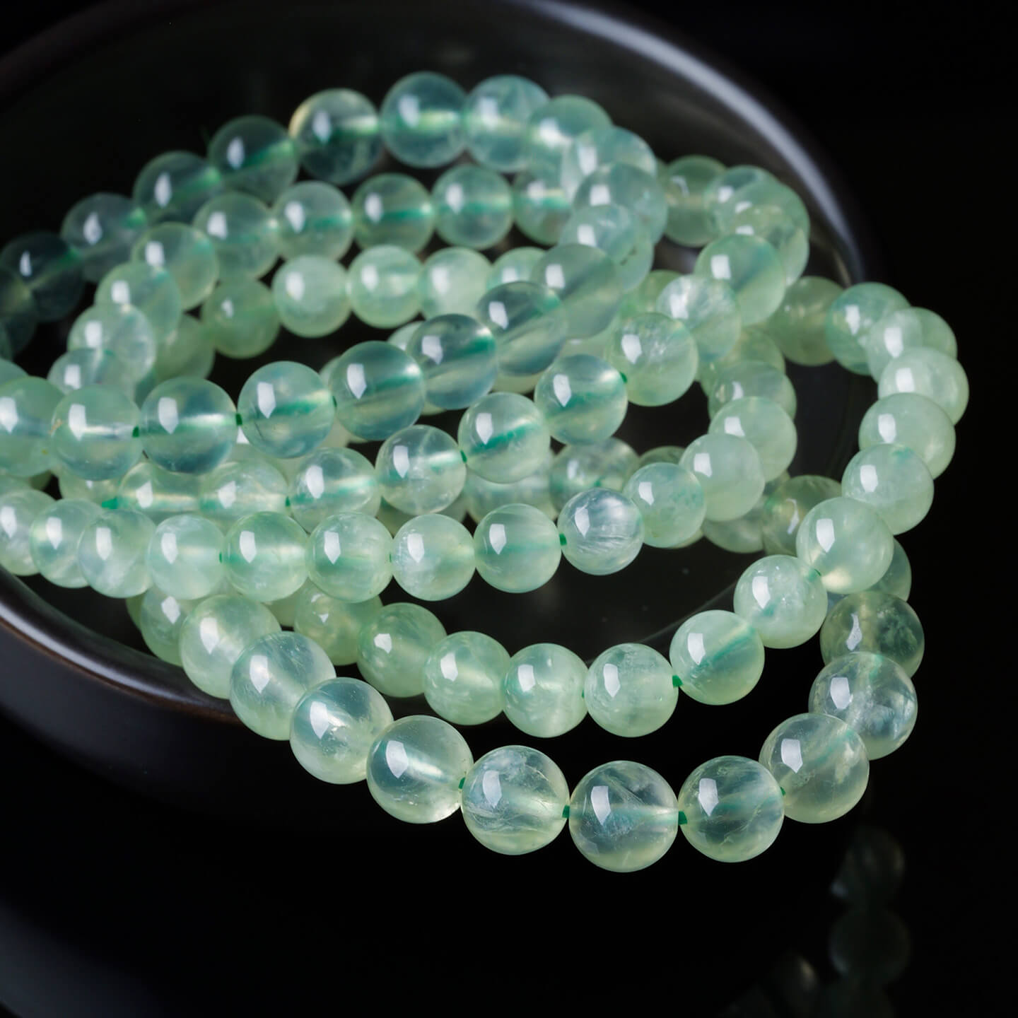 Natural Prehnite Round Bead Bracelet