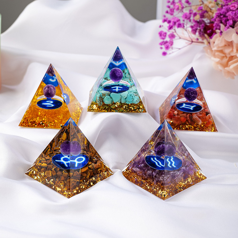 天然水晶球十二星座滴胶金字塔摆件水晶碎石