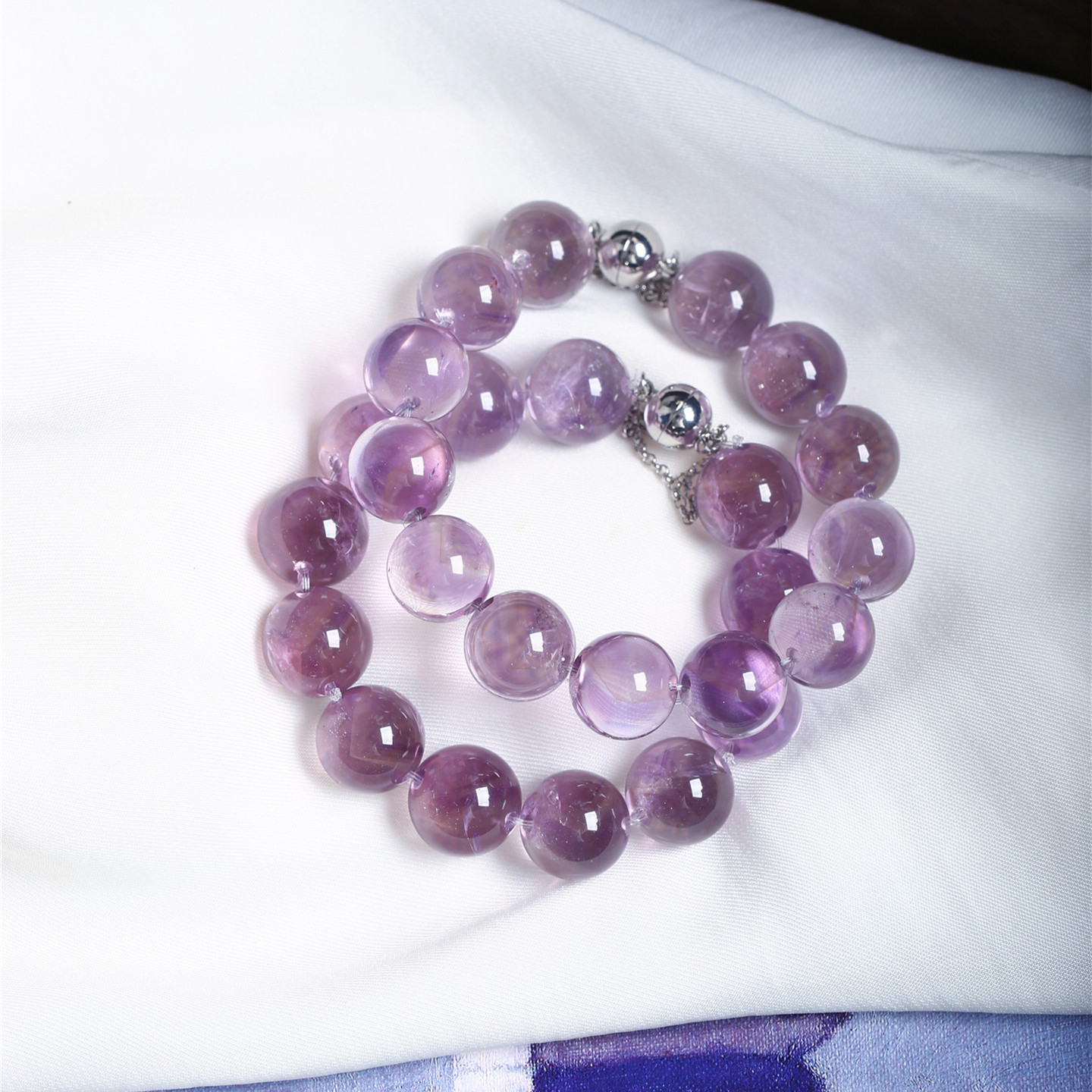 Natural Bolivian Amethyst Bubble Bead Bracelet with V-Shape Hole
