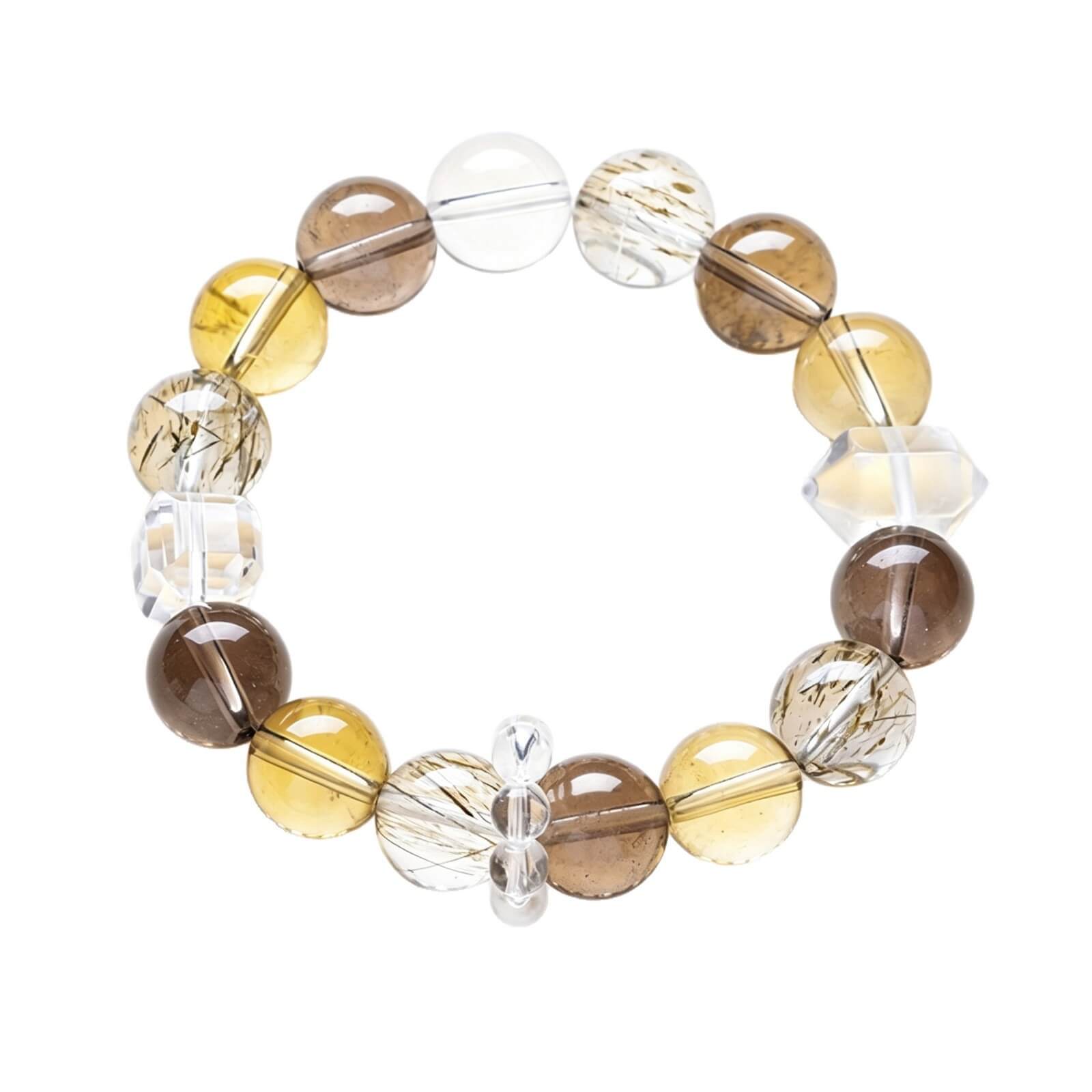 Maillard-Tone Crystal Bracelet with Clear Quartz, Citrine, Smoky Quartz, and Green Rutilated Quartz