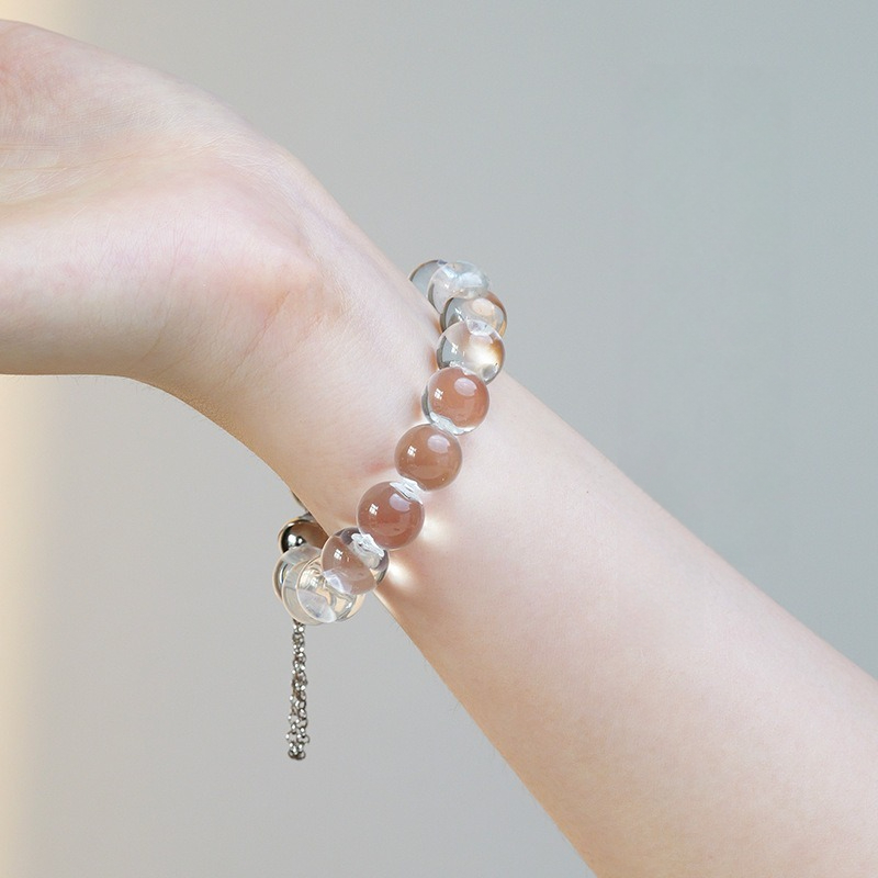 Natural Clear Quartz Bubble Bead Bracelet