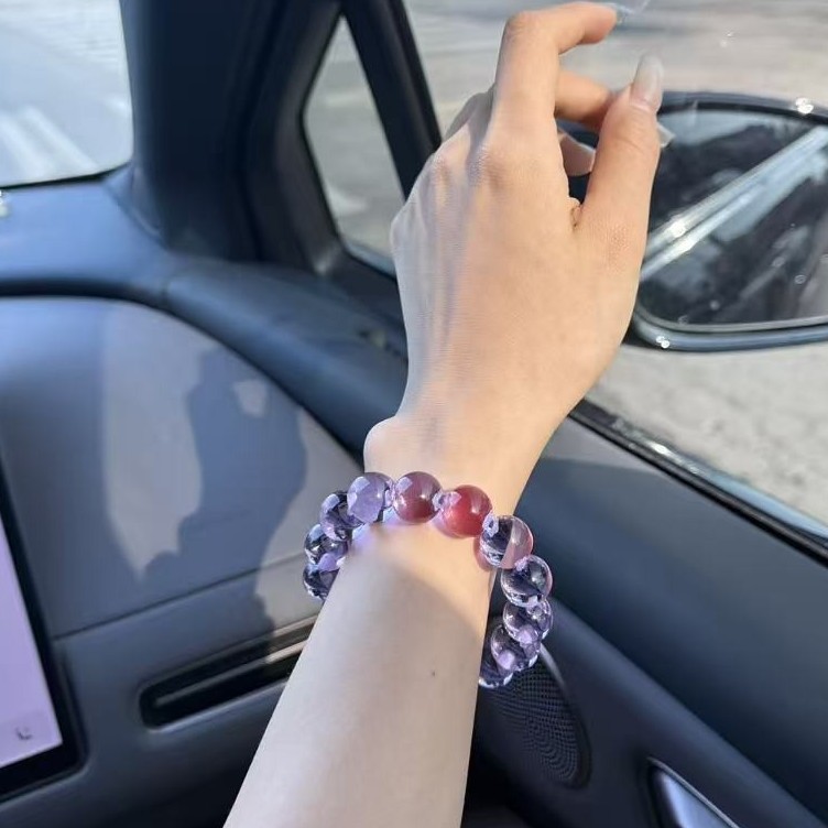 Natural Bolivian Amethyst Bubble Bead Bracelet with V-Shape Hole