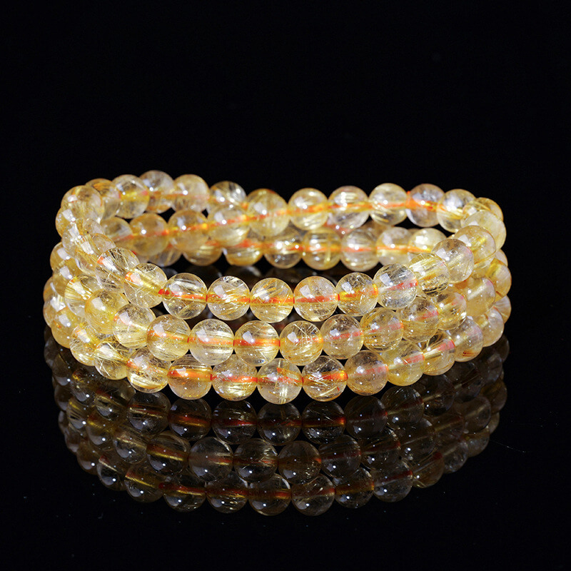 Natural Golden Rutilated Quartz Multi-Wrap Bracelet