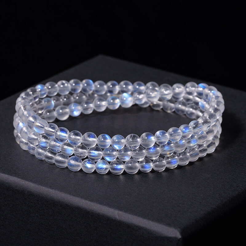 Natural 6A Grade Glass-Body Blue Moonstone Single-Strand Bracelet