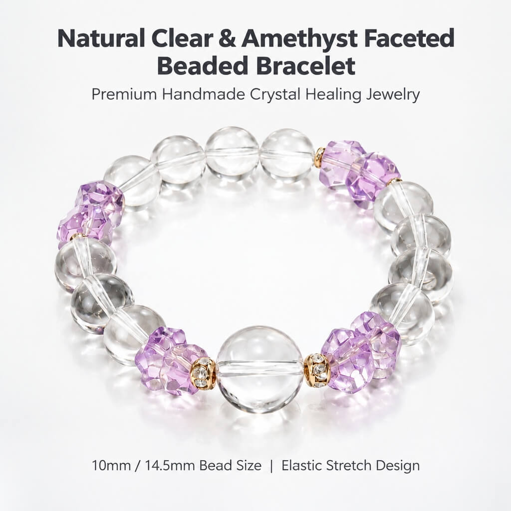 Natural Clear Quartz & Amethyst Faceted Bracelet