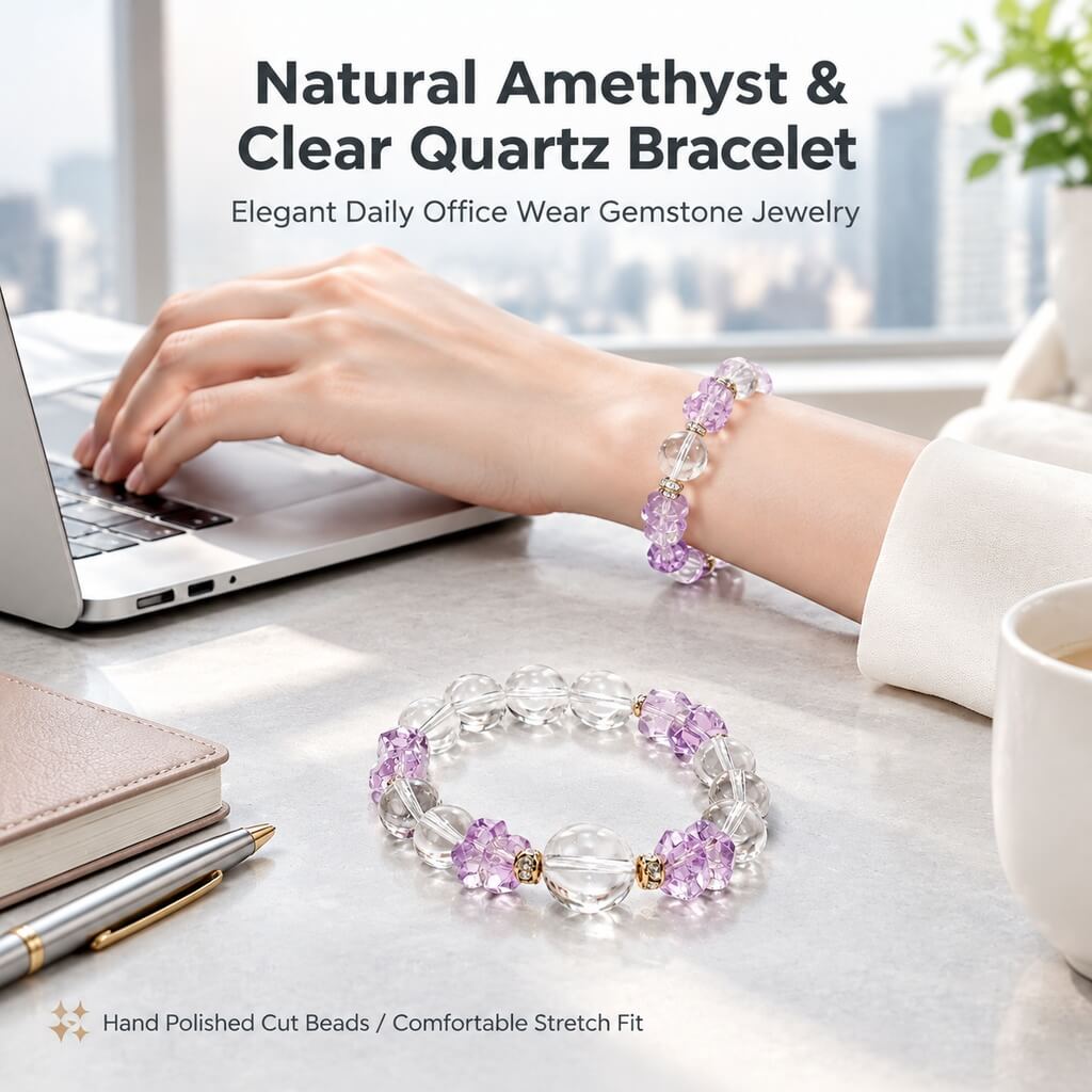Natural Clear Quartz & Amethyst Faceted Bracelet