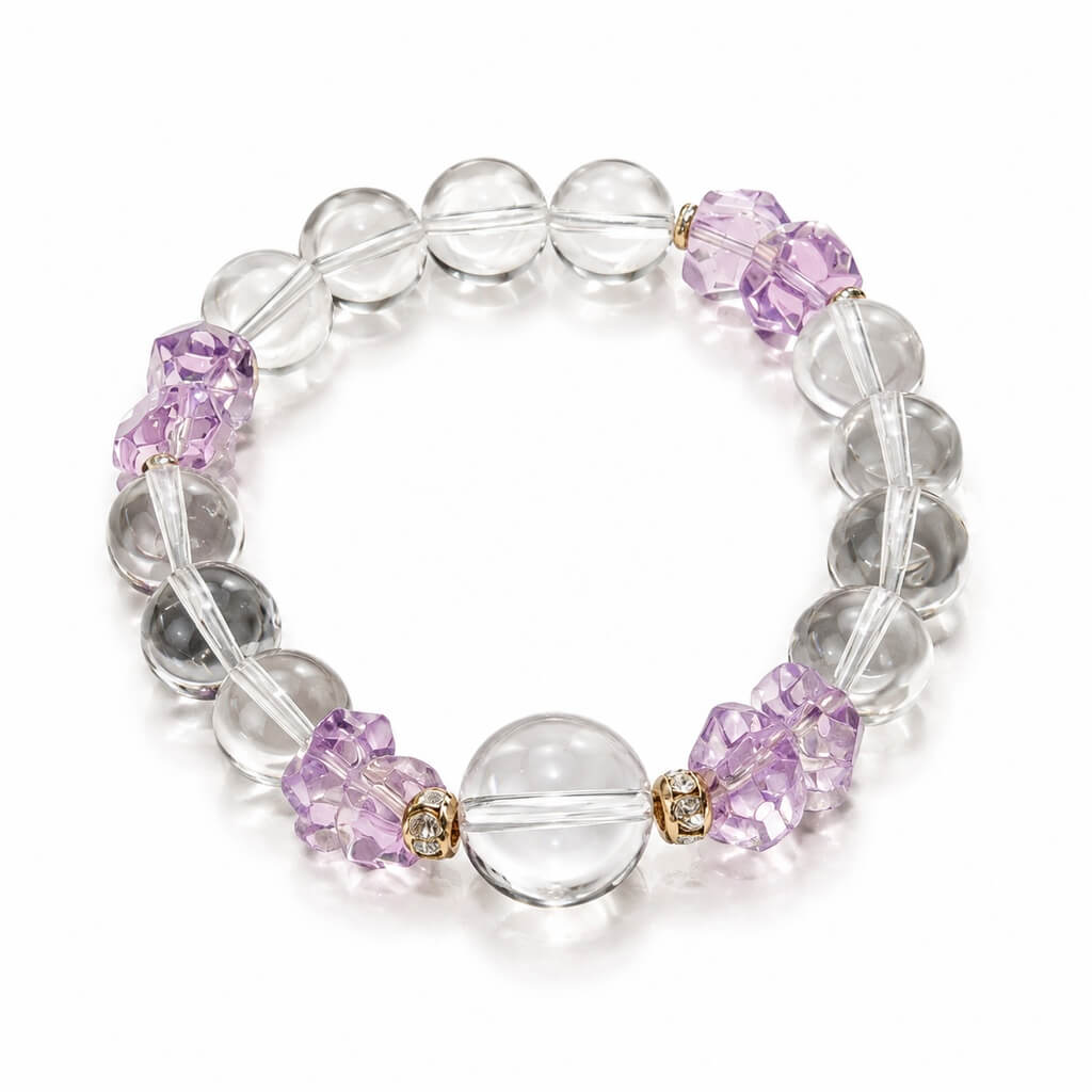 Natural Clear Quartz & Amethyst Faceted Bracelet