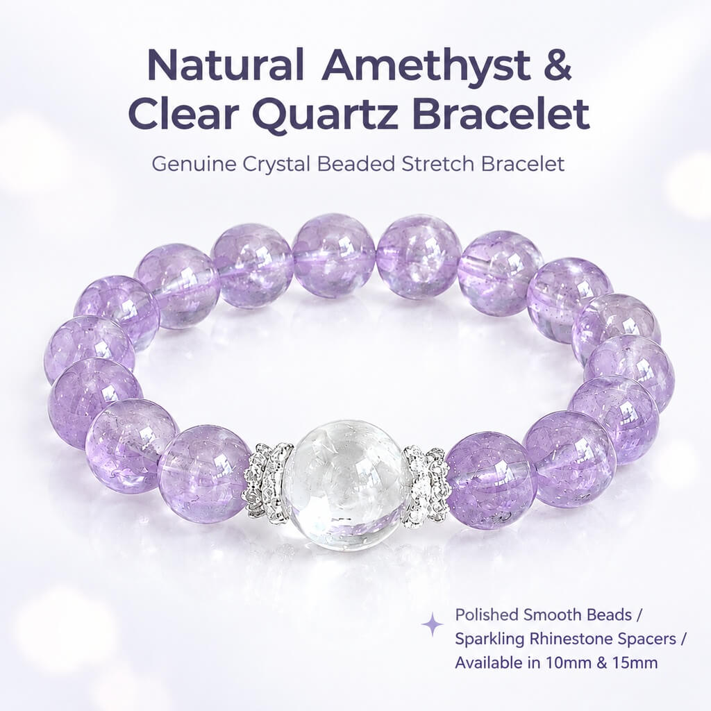 Natural Lavender Amethyst & Clear Quartz Bracelet 