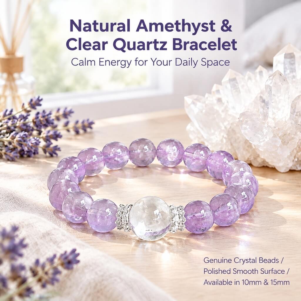 Natural Lavender Amethyst & Clear Quartz Bracelet 