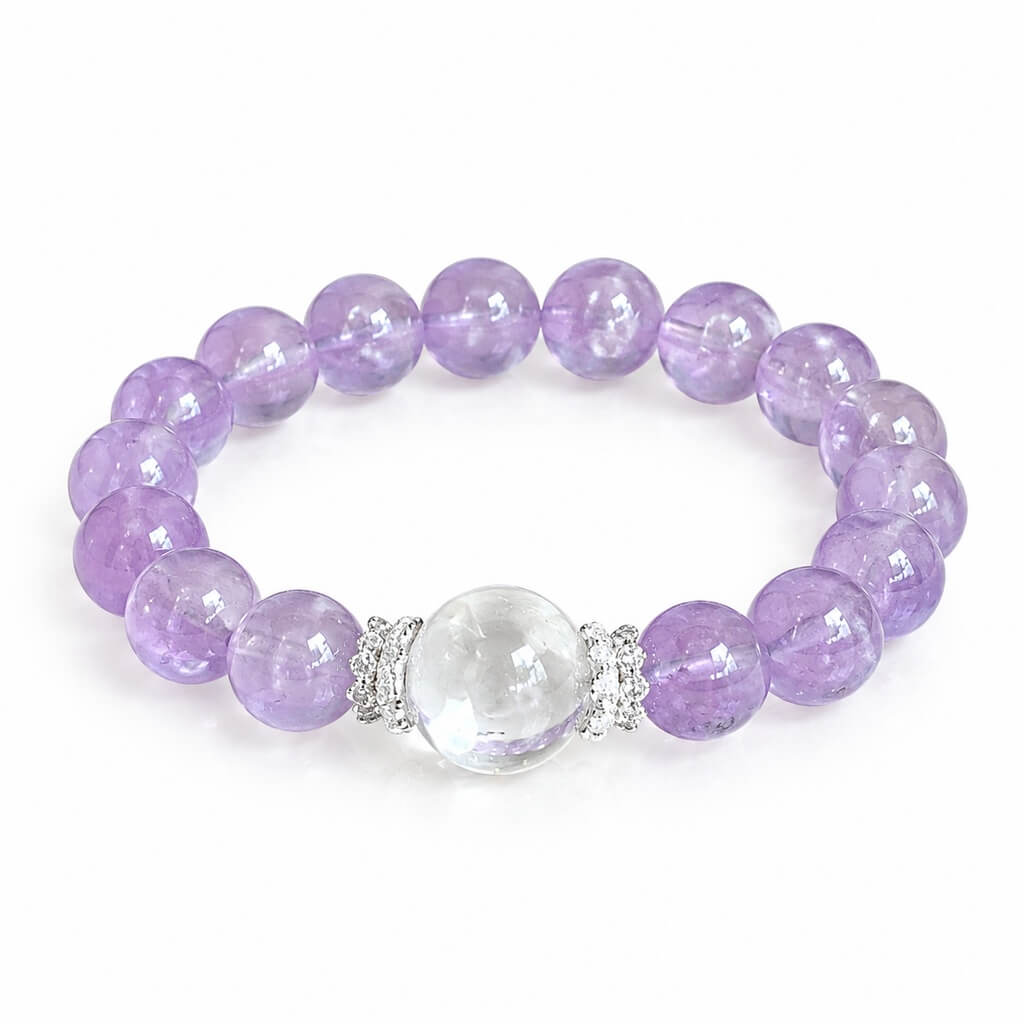 Natural Lavender Amethyst & Clear Quartz Bracelet 