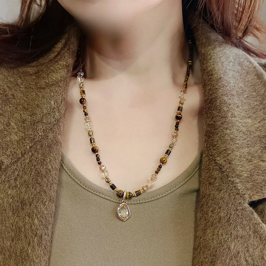 Natural Tiger's Eye Necklace / Pendant Chain