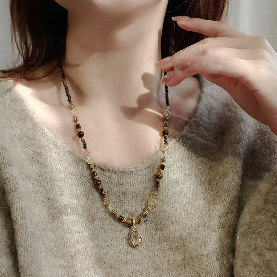 Natural Tiger's Eye Necklace / Pendant Chain