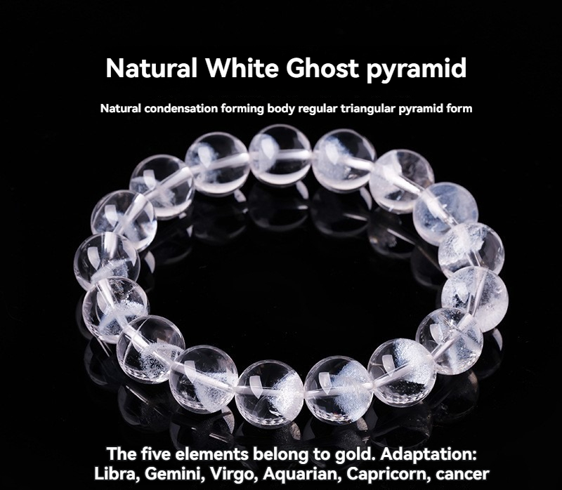 Natural White Phantom Quartz Pyramid Bead Bracelet