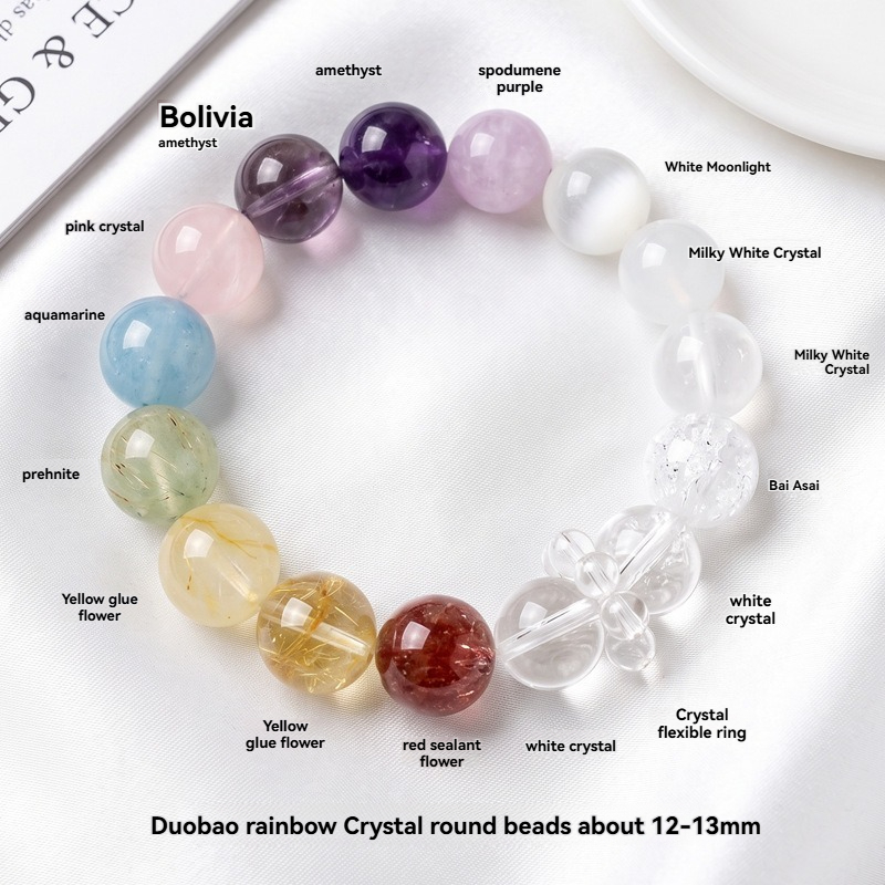 Multi‑Gem Crystal Bracelet – Citrine · Clear Quartz · Amethyst · Rose Quartz · Aquamarine · Prehnite · Red Flower Quartz · Yellow Flower Quartz