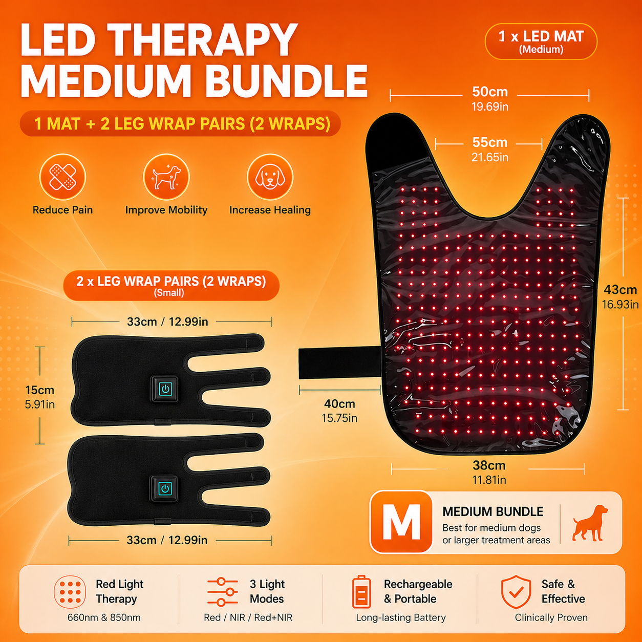 Dog Red Light Therapy Bundle (Full Body Mat + Leg Wrap) | ClinicPBM