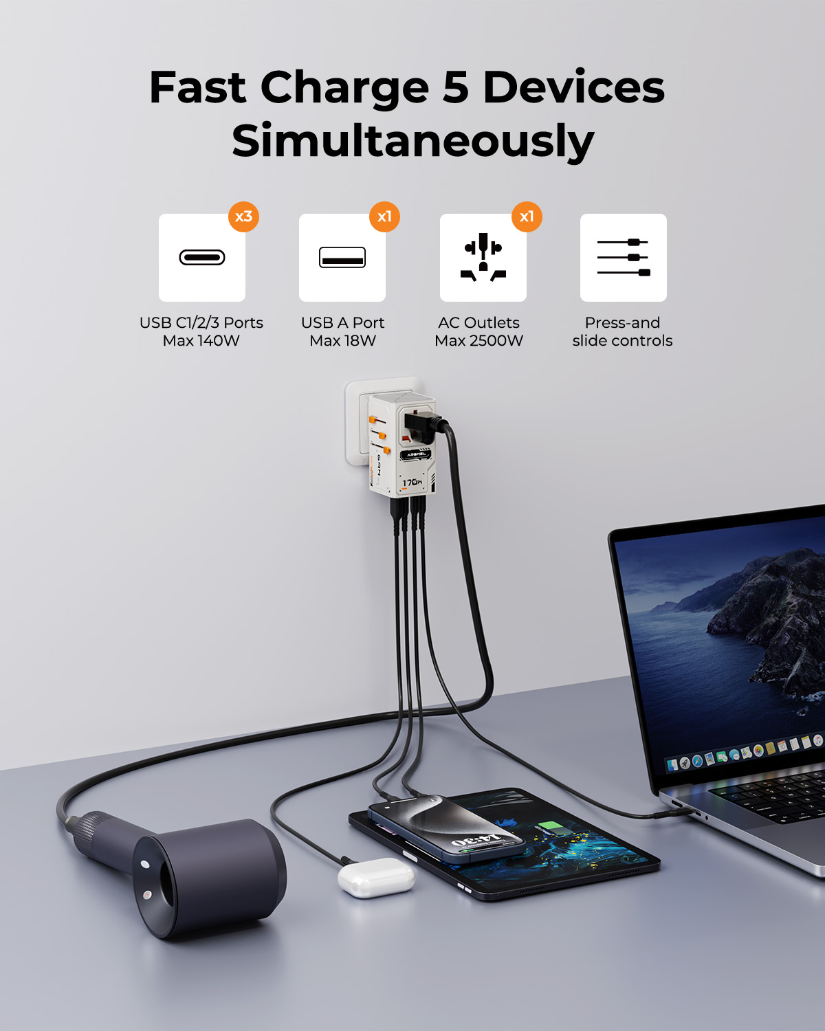 ARSMEL VisaPro 170W All-in-One Travel Adapter