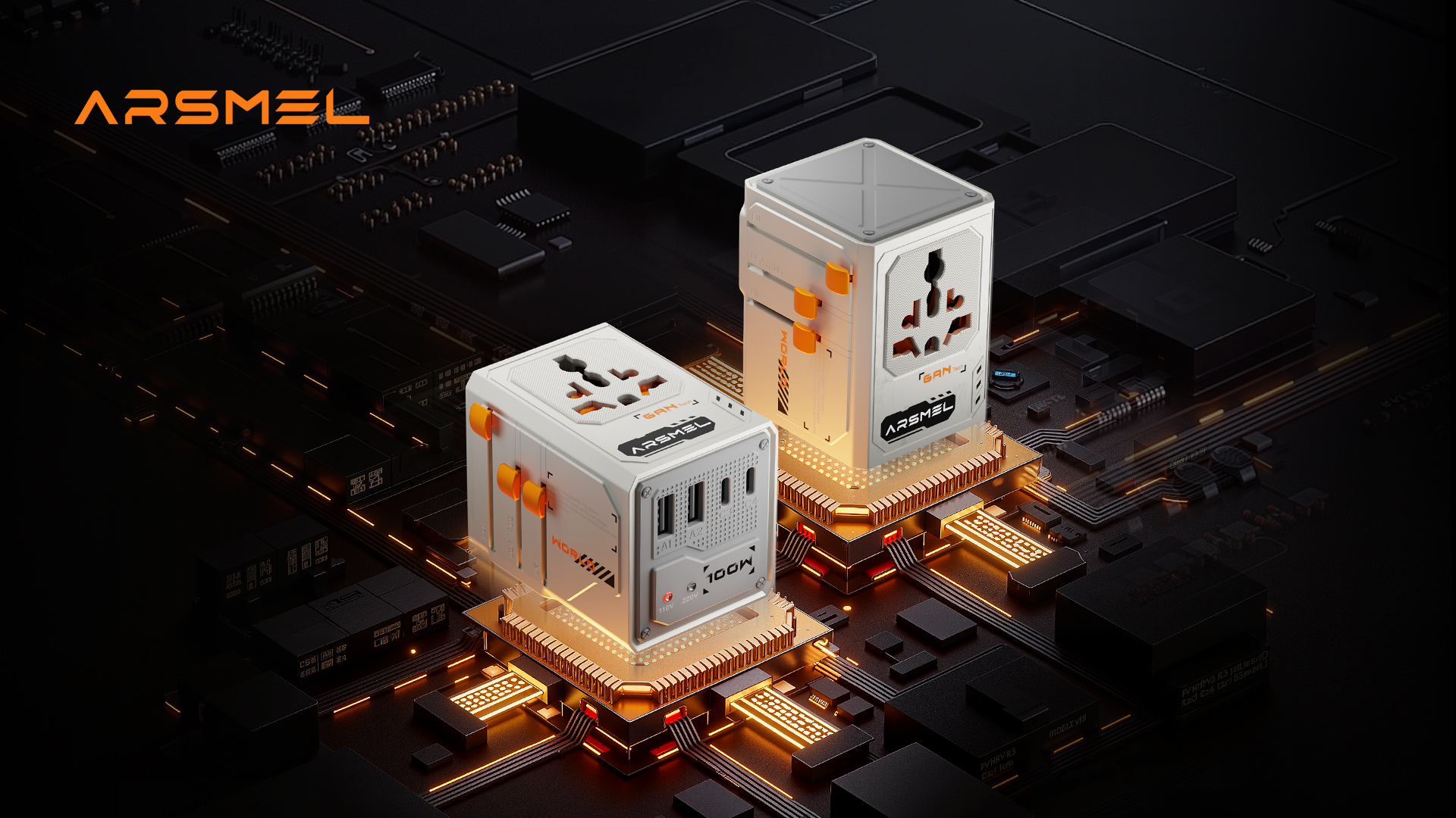 ARSMEL VisaGo 100W Travel Adapter with Built-in Voltage Display