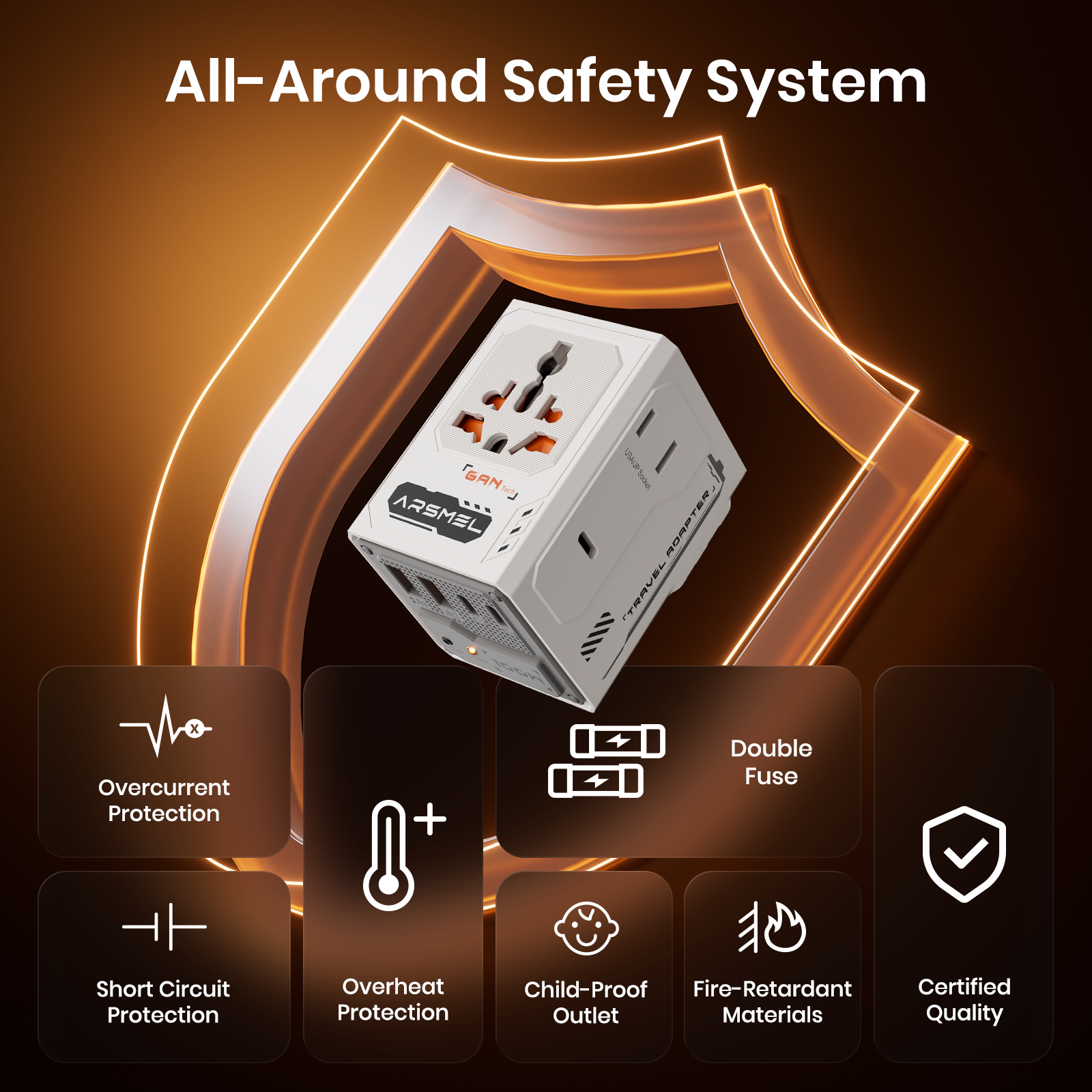 ARSMEL VisaGo 100W Travel Adapter with Built-in Voltage Display
