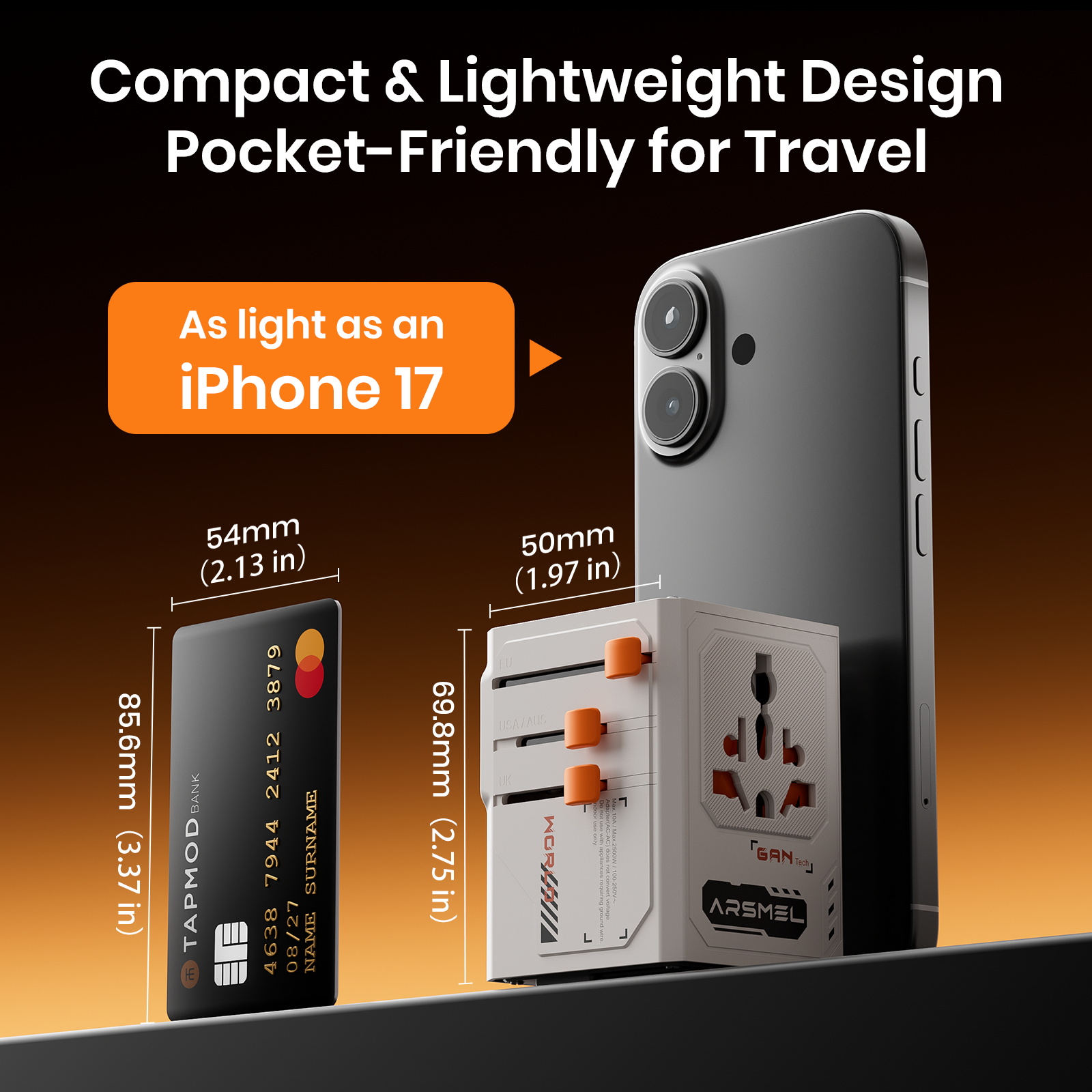 ARSMEL VisaGo 100W Travel Adapter with Built-in Voltage Display