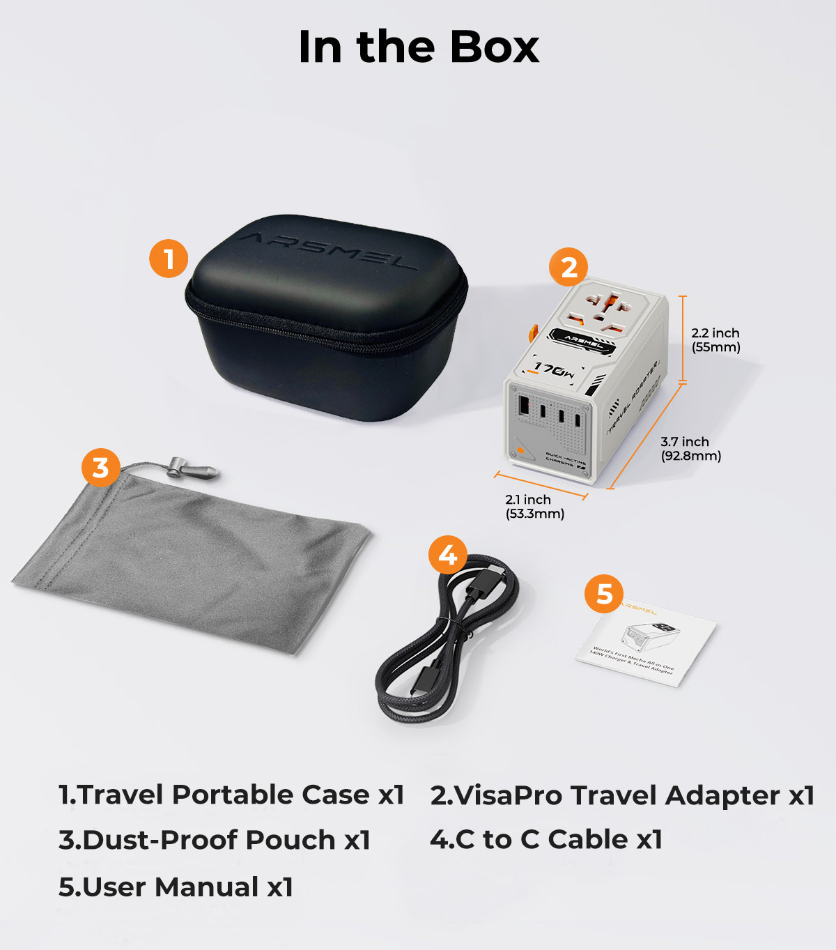 ARSMEL VisaPro 170W Global Travel Adapter — Fast Charging, Worldwide Use