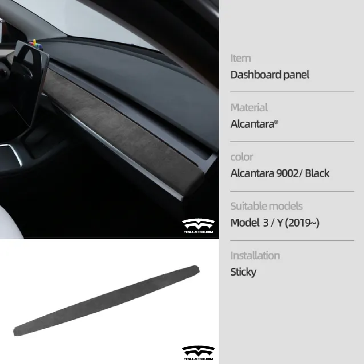 Model 3/Y Alcantara Warp Dashboard Panel Decor Interior Sticker Car Styling Mouldings