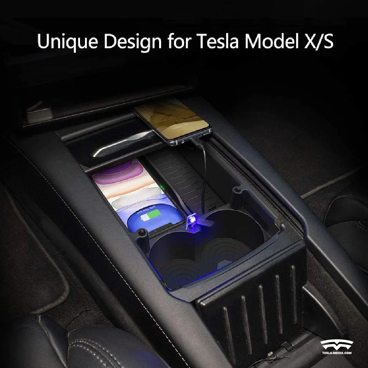 Model S/X Phone Wireless Charger Center Console Organizer suitable