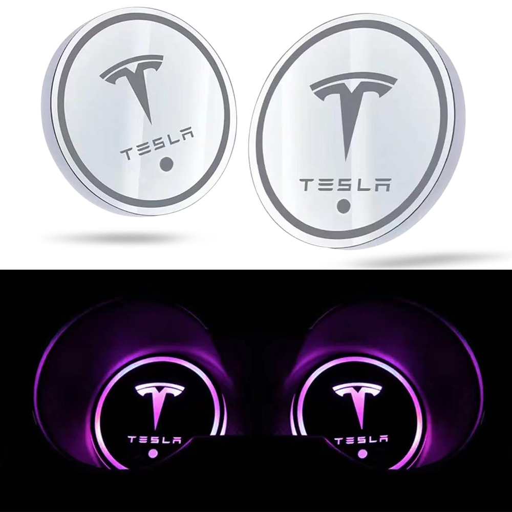 Tesla LED luminous water coaster, colorful water coaster, car atmosphere light, USB charging, anti-slip coaster