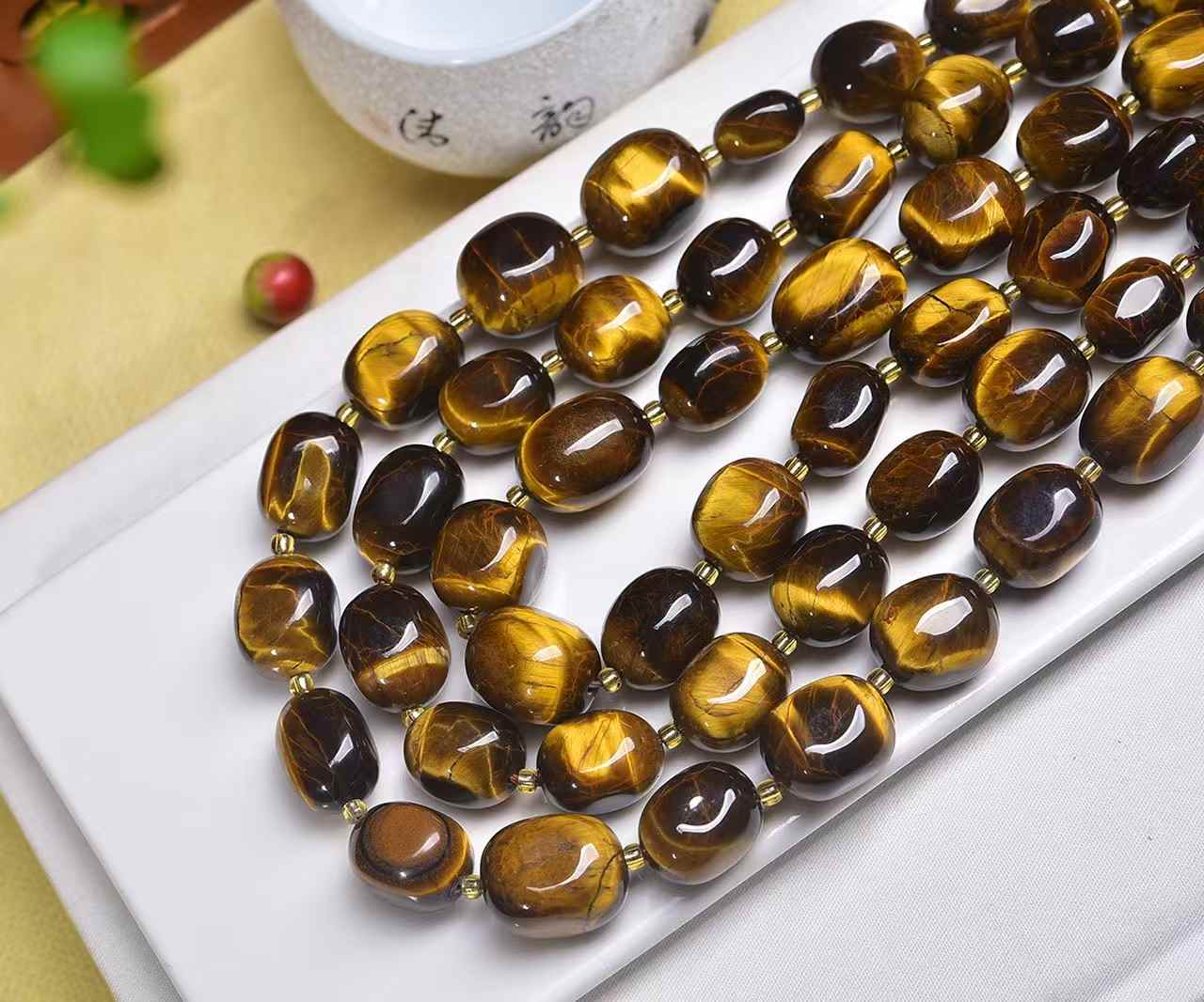 Yellow tiger's eye fat freeform beads about 12mm