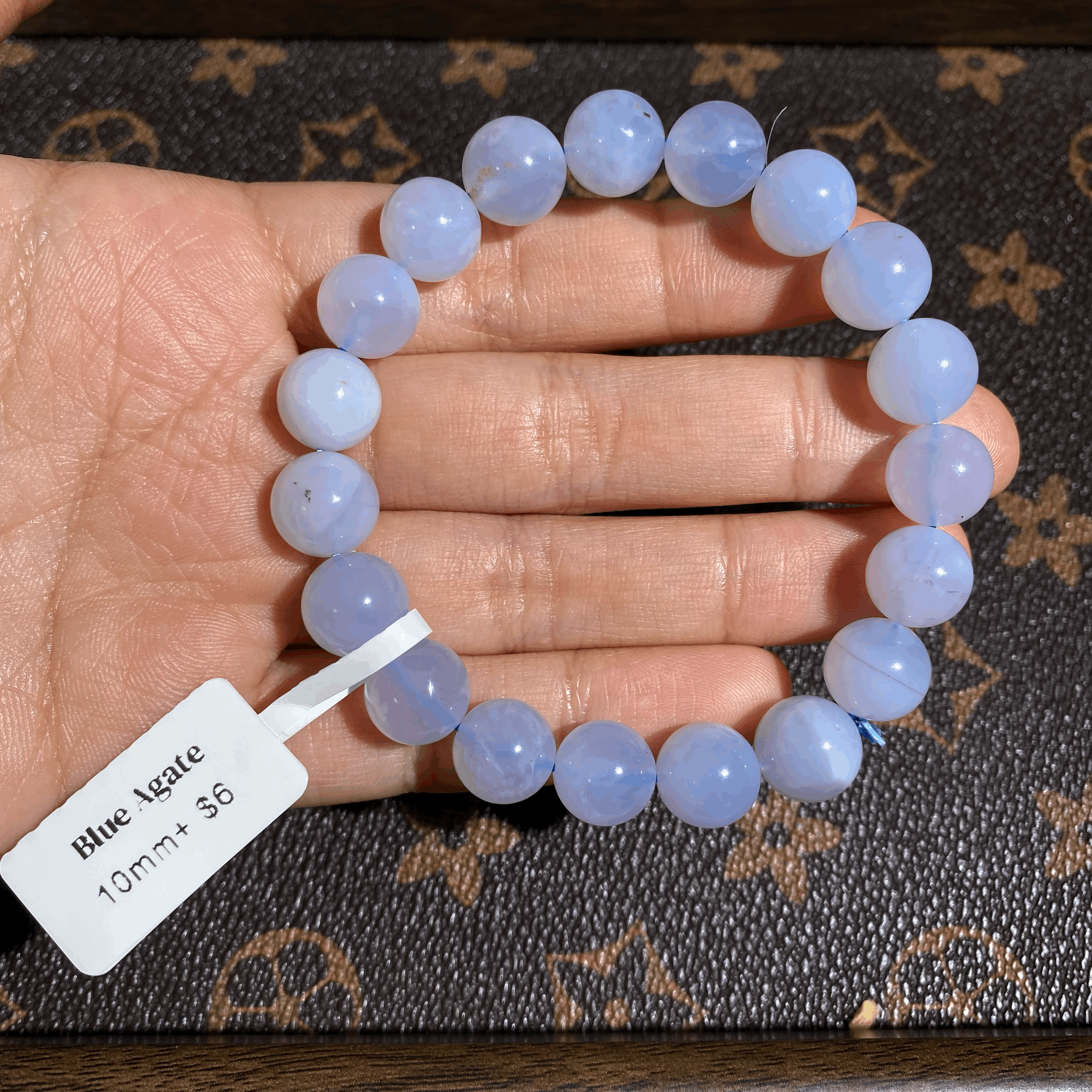 Blue agate bracelet 10mm+ $6