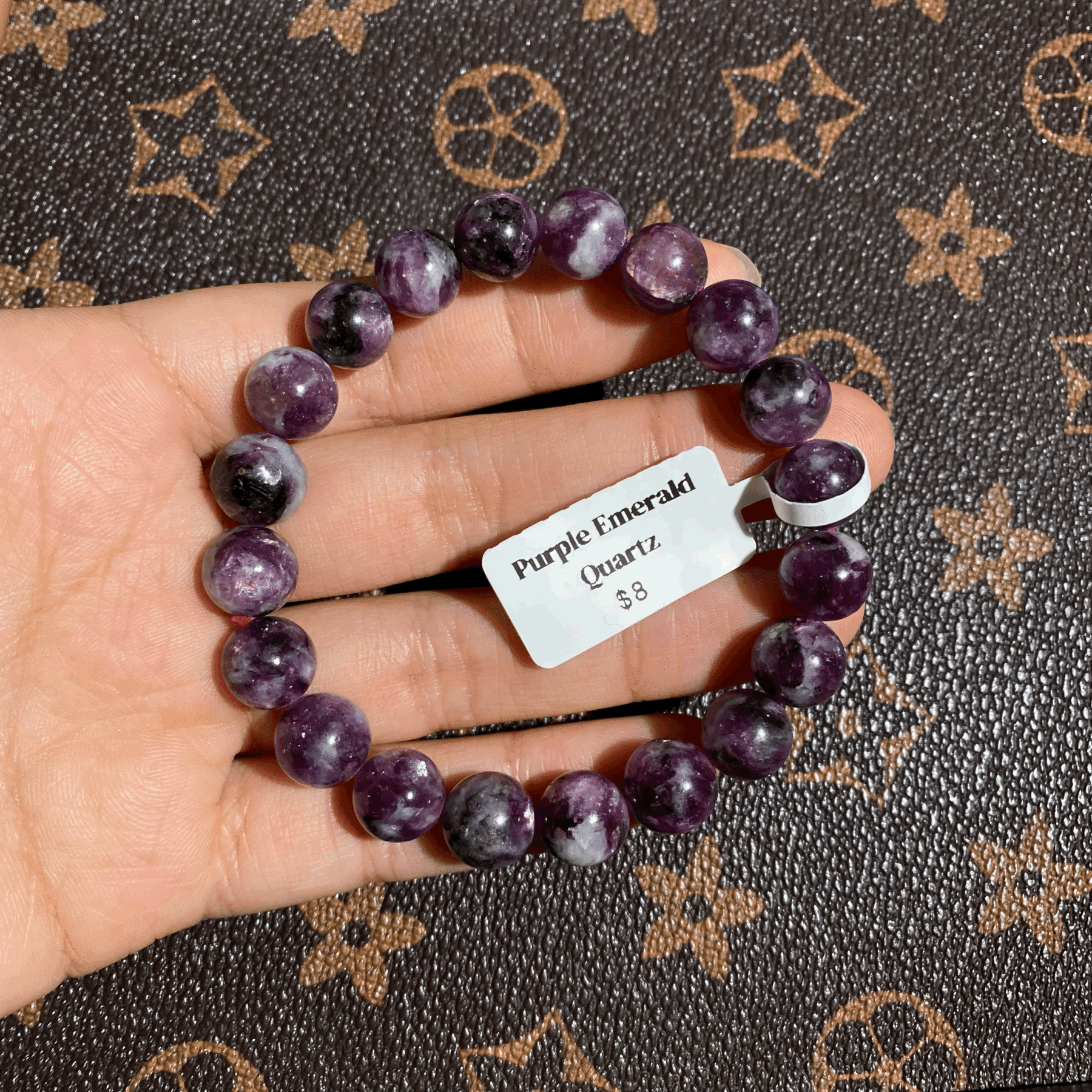 Purple emerald quartz bracelet 10mm $8