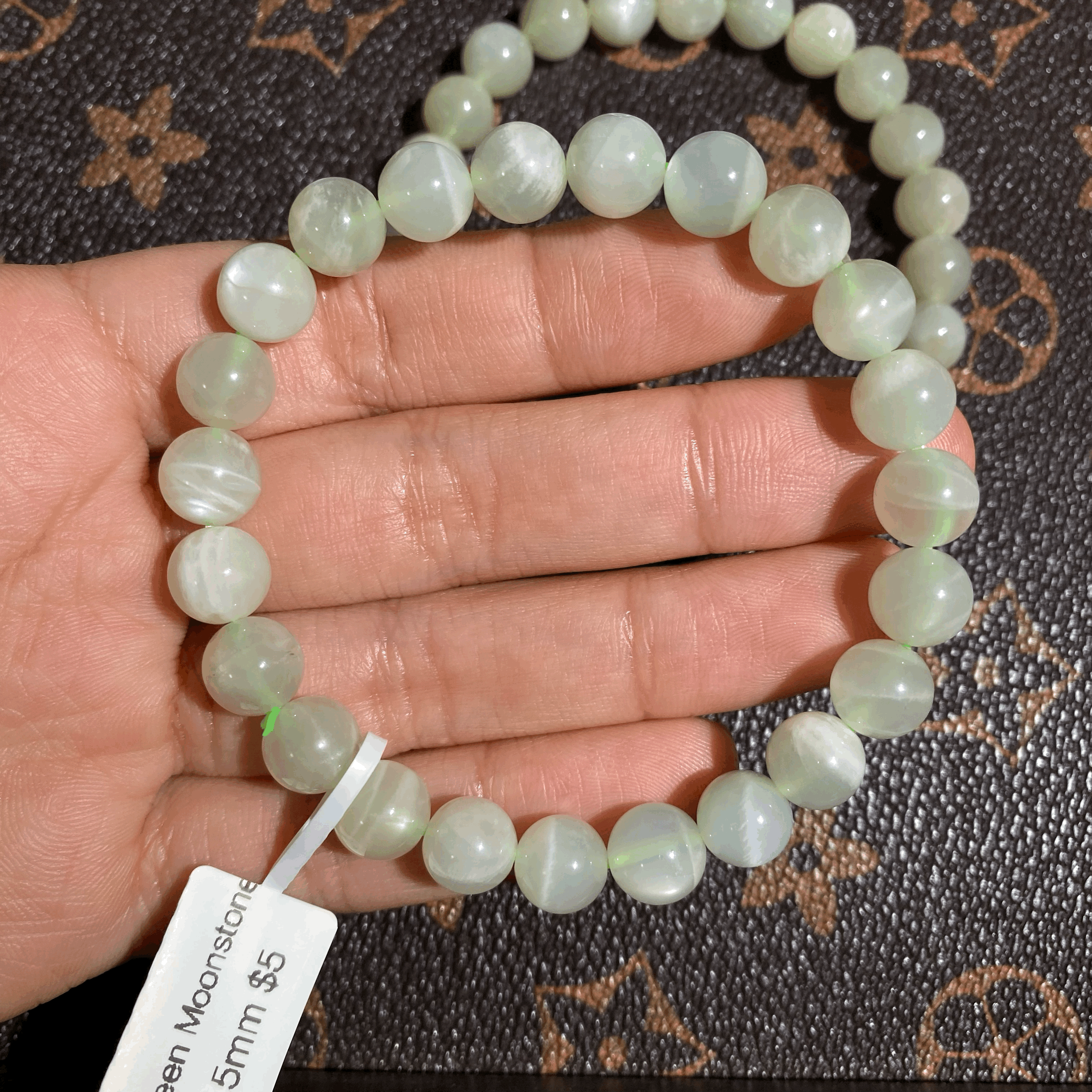 green moonstone bracelet 8.5mm $5