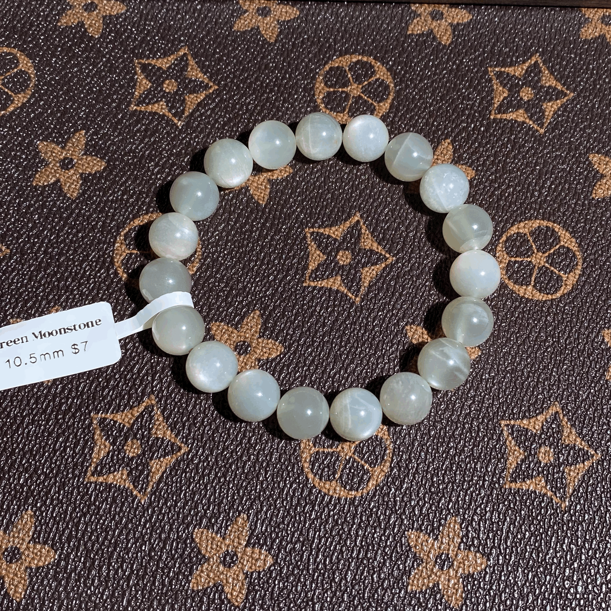 Green moonstone bracelet 10.5mm $7