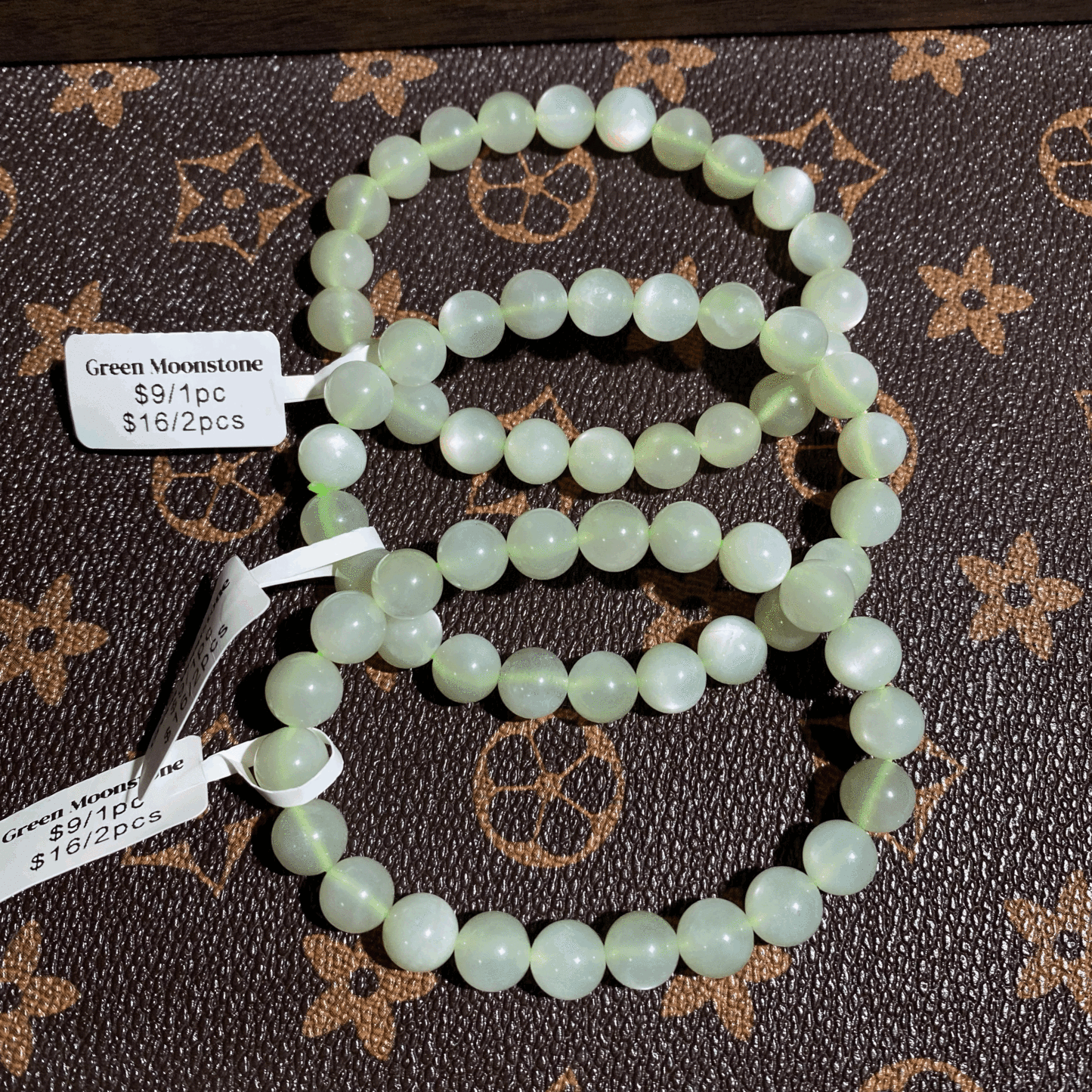 Good quality green moonstone bracelet 8.5mm $9