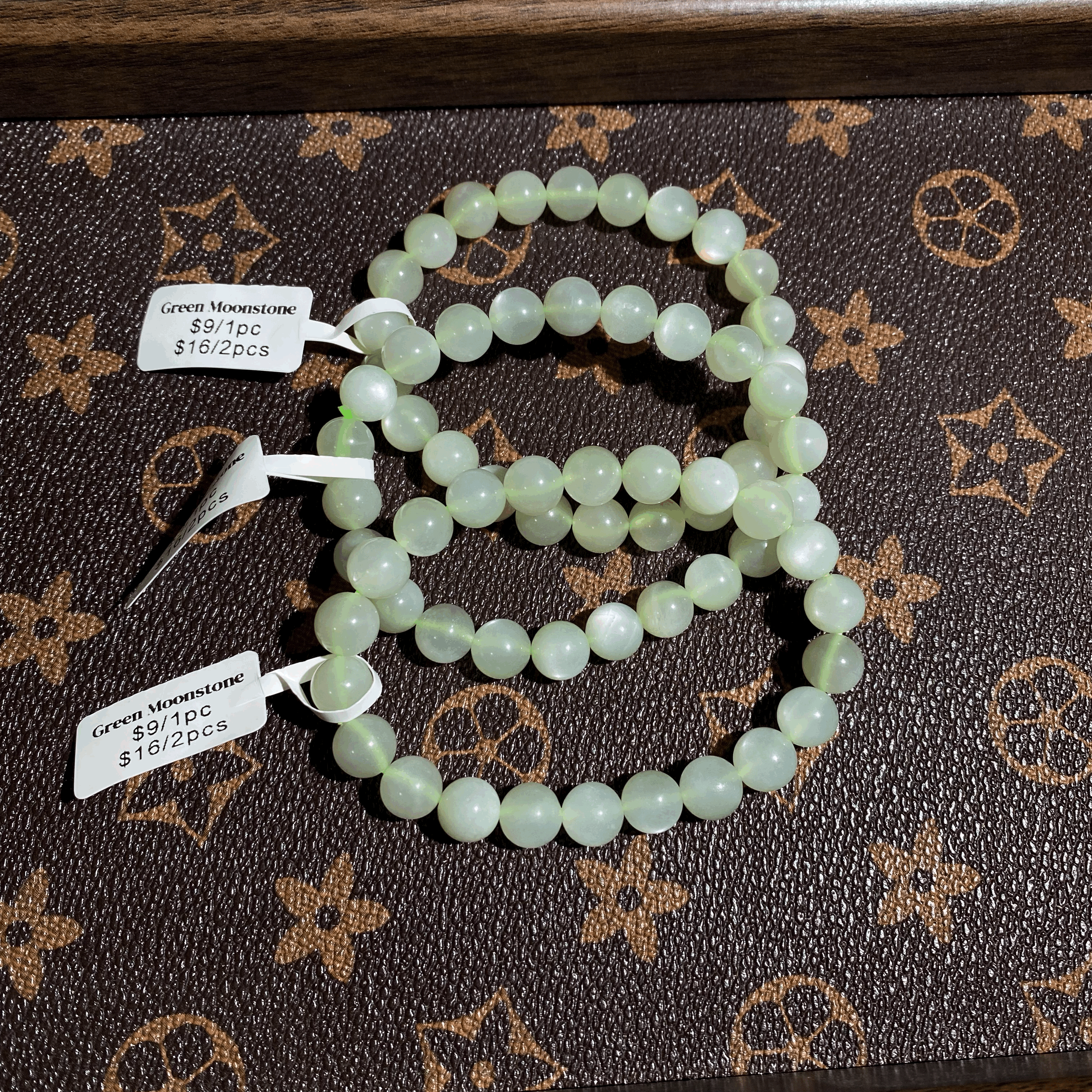 Good quality green moonstone bracelet 8.5mm $9