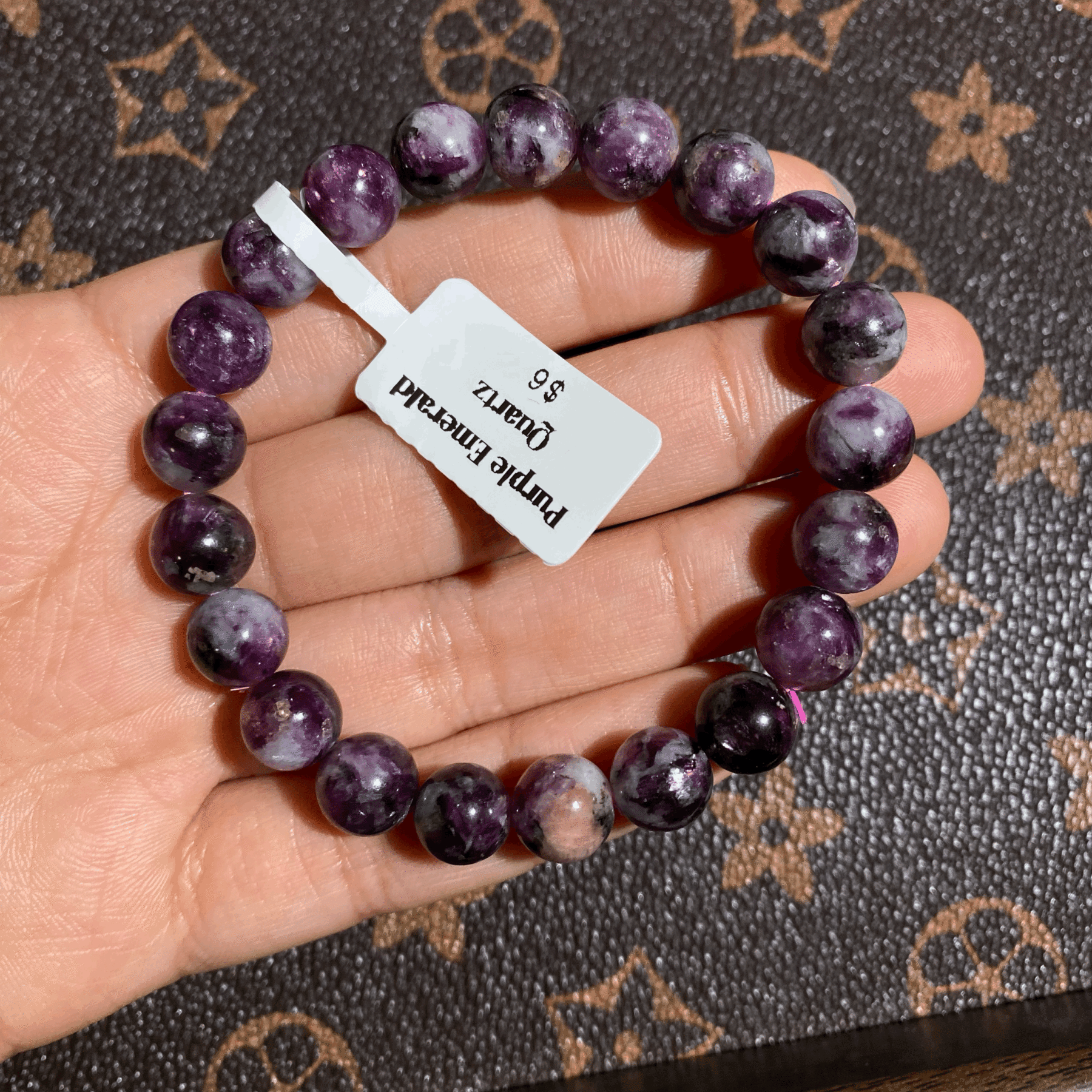 Purple emerald quartz bracelet 9mm $6