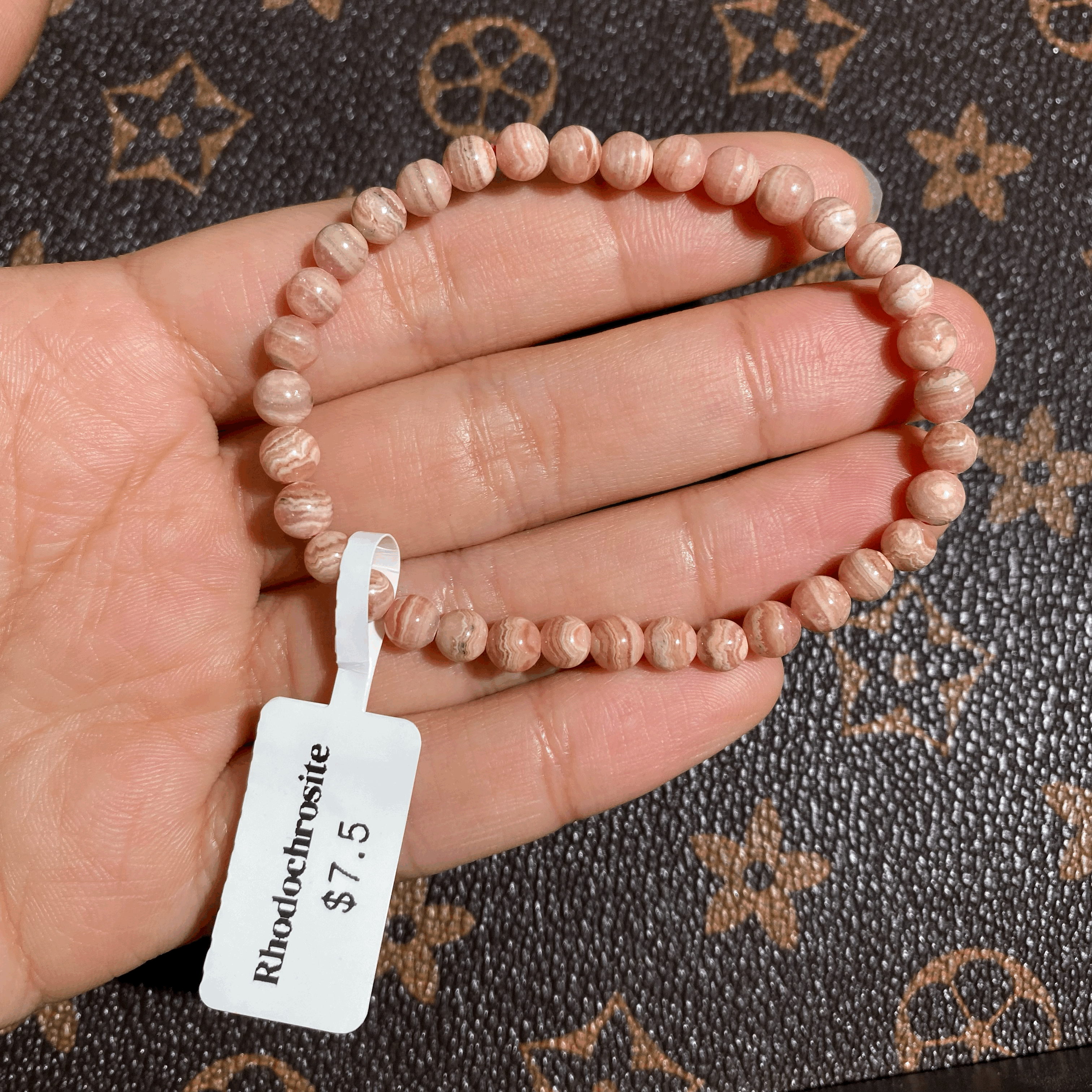 Rhodochrosite bracelet 5mm $7.5