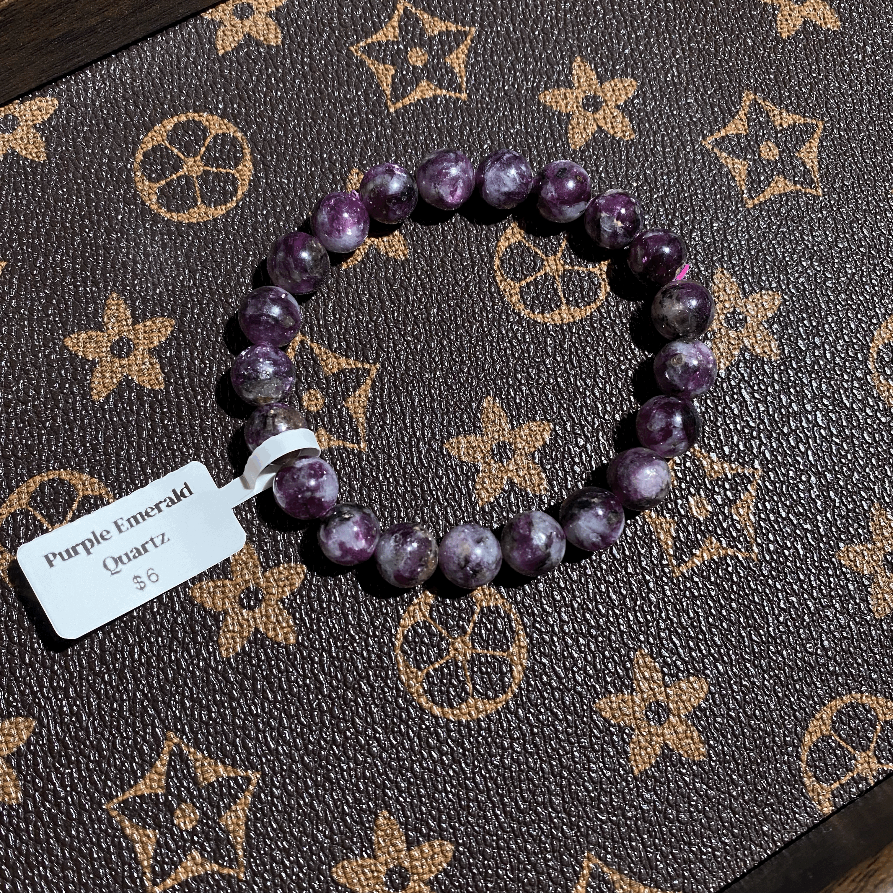 Purple emerald quartz bracelet 9mm $6