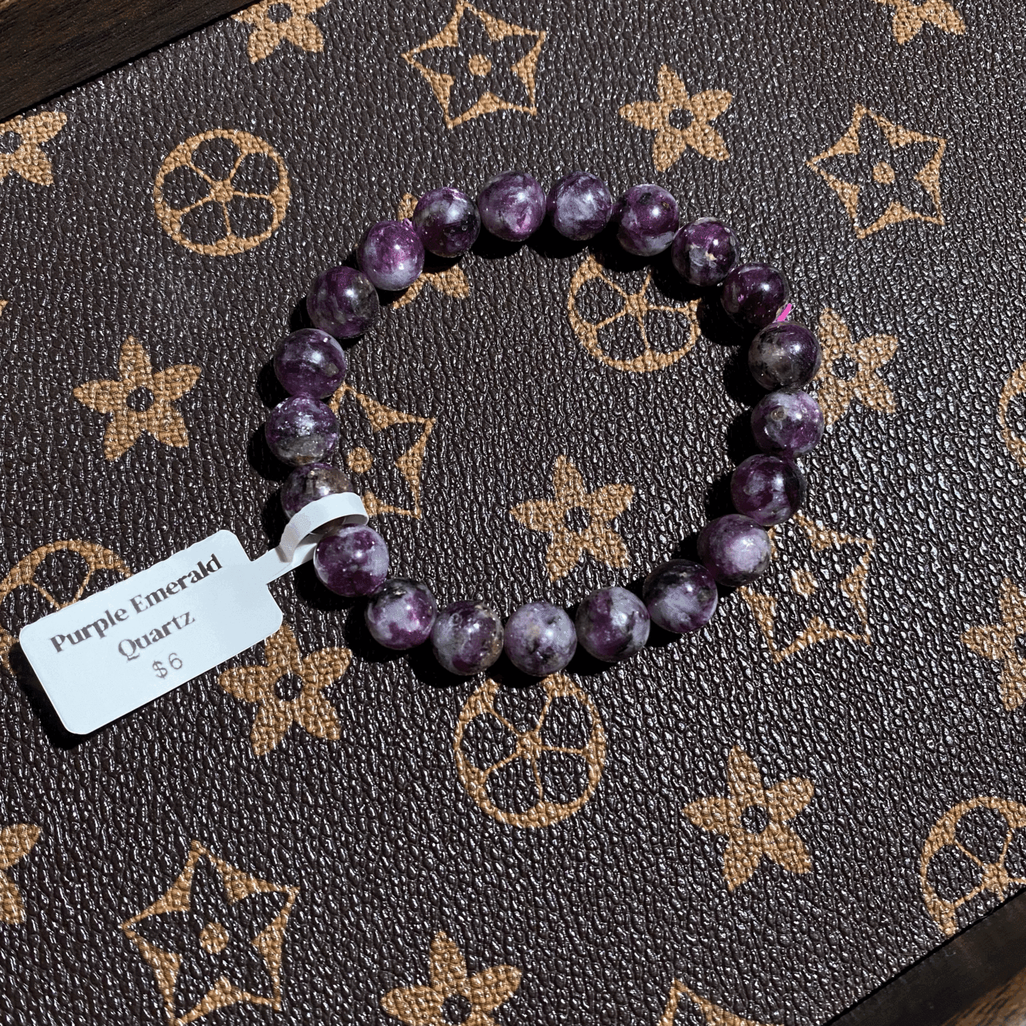 Purple emerald quartz bracelet 9mm $6