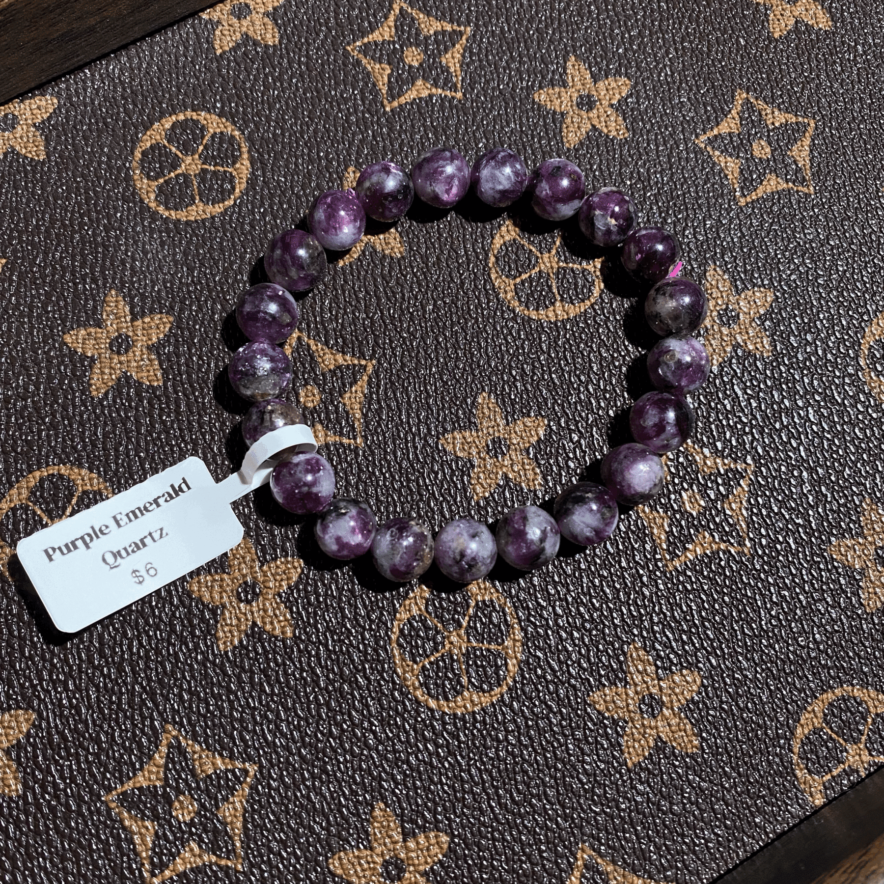 Purple emerald quartz bracelet 9mm $6
